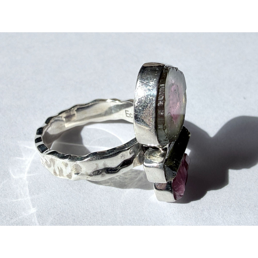 Artisan Made Sterling Silver Watermelon Tourmaline Ring Size 5.75 Weighs 5.9g