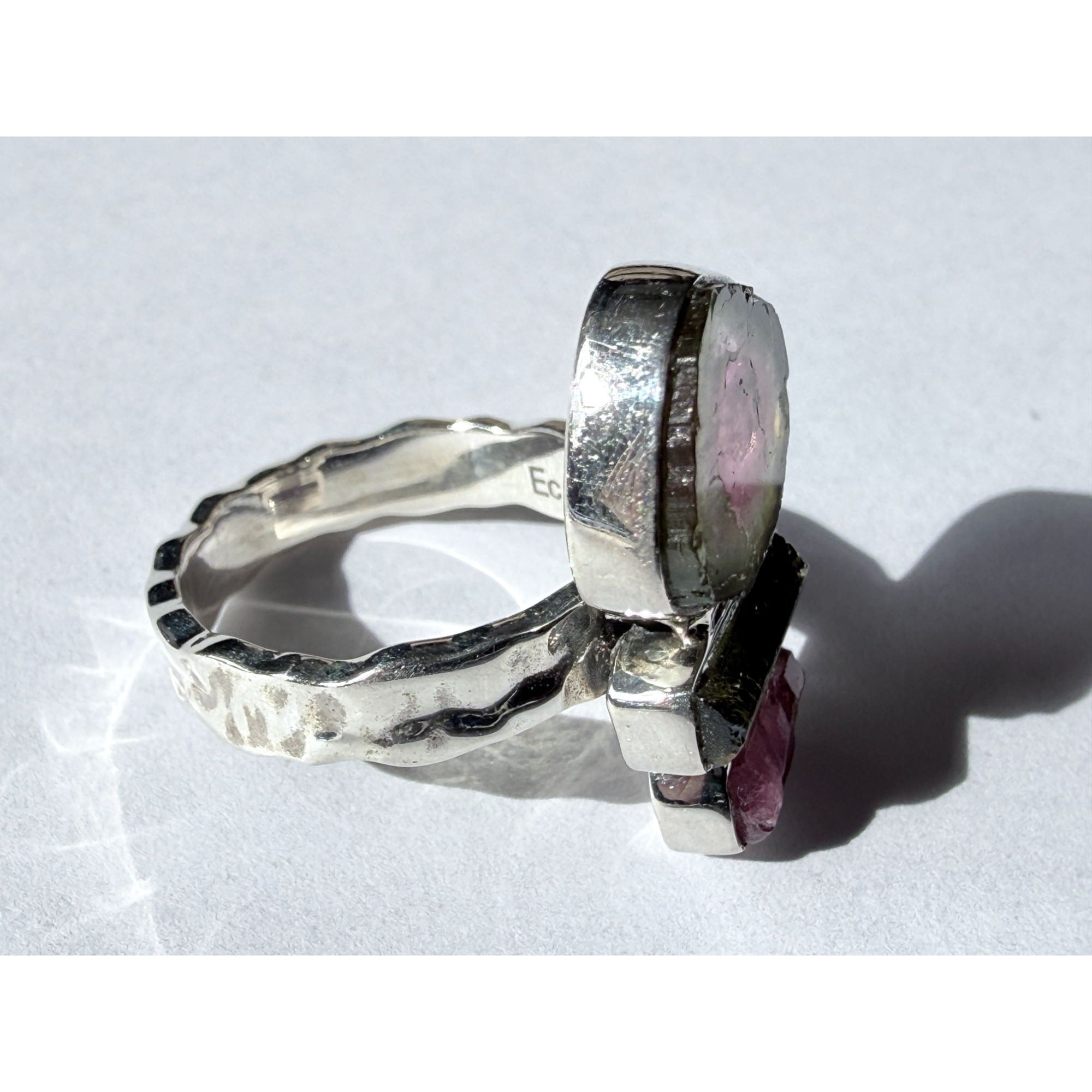 Artisan Made Sterling Silver Watermelon Tourmaline Ring Size 5.75 Weighs 5.9g