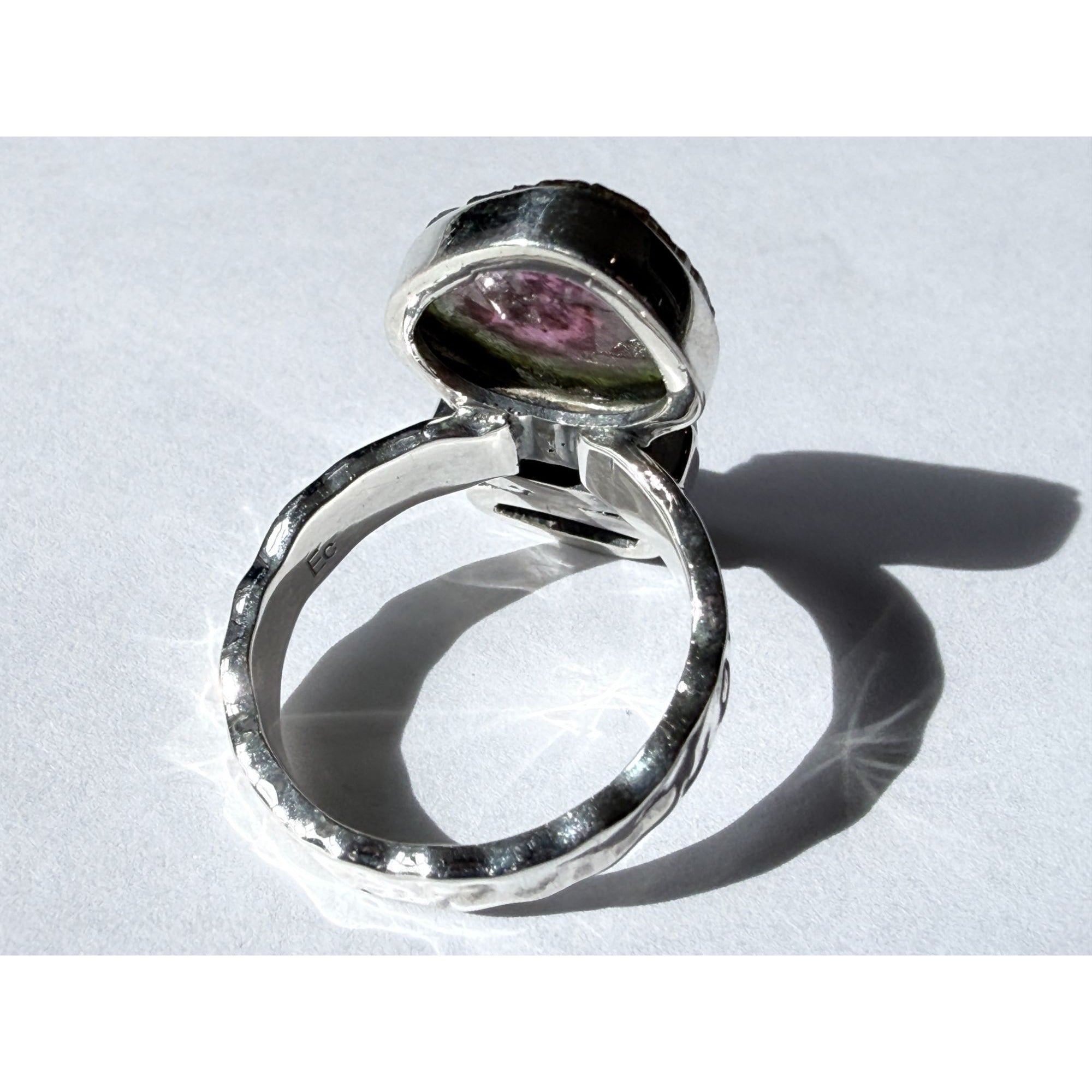 Artisan Made Sterling Silver Watermelon Tourmaline Ring Size 5.75 Weighs 5.9g