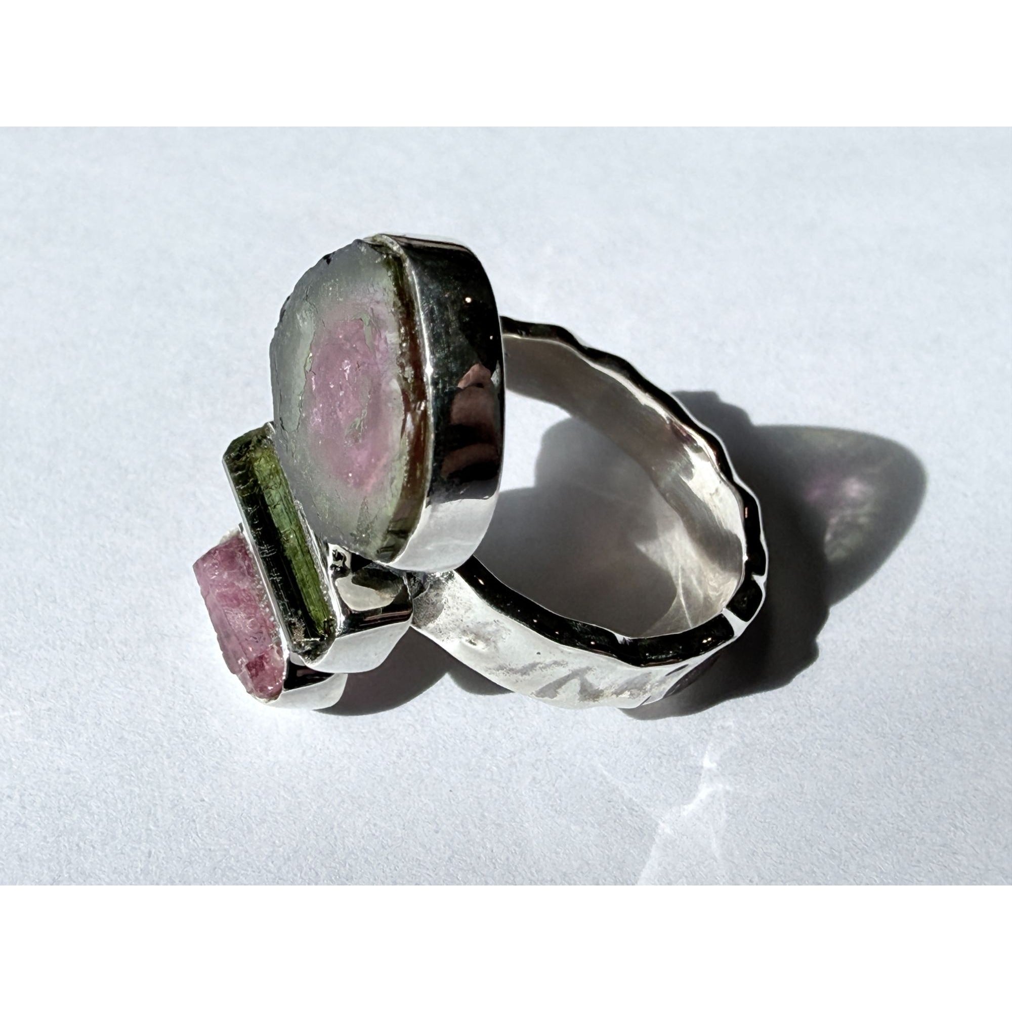 Artisan Made Sterling Silver Watermelon Tourmaline Ring Size 5.75 Weighs 5.9g