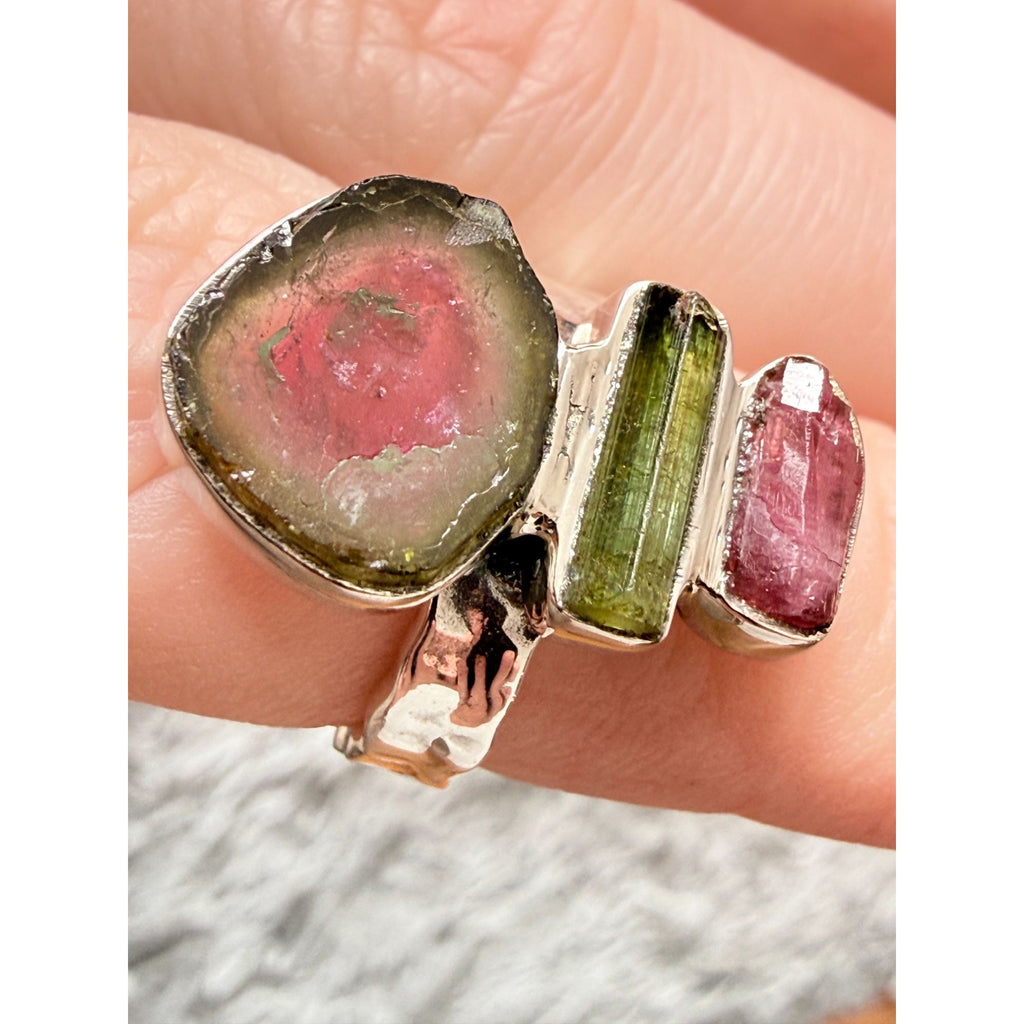 Artisan Made Sterling Silver Watermelon Tourmaline Ring Size 5.75 Weighs 5.9g