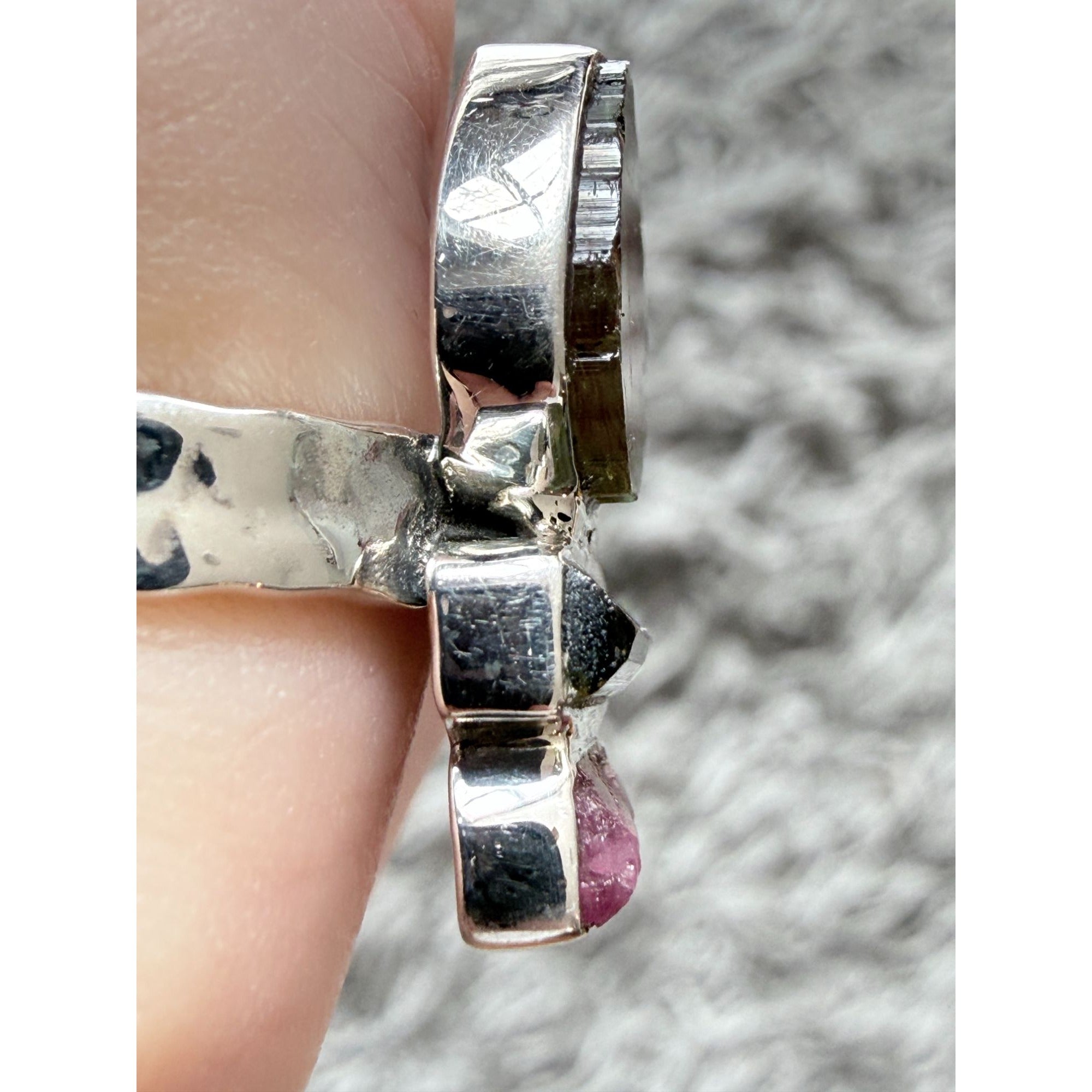 Artisan Made Sterling Silver Watermelon Tourmaline Ring Size 5.75 Weighs 5.9g