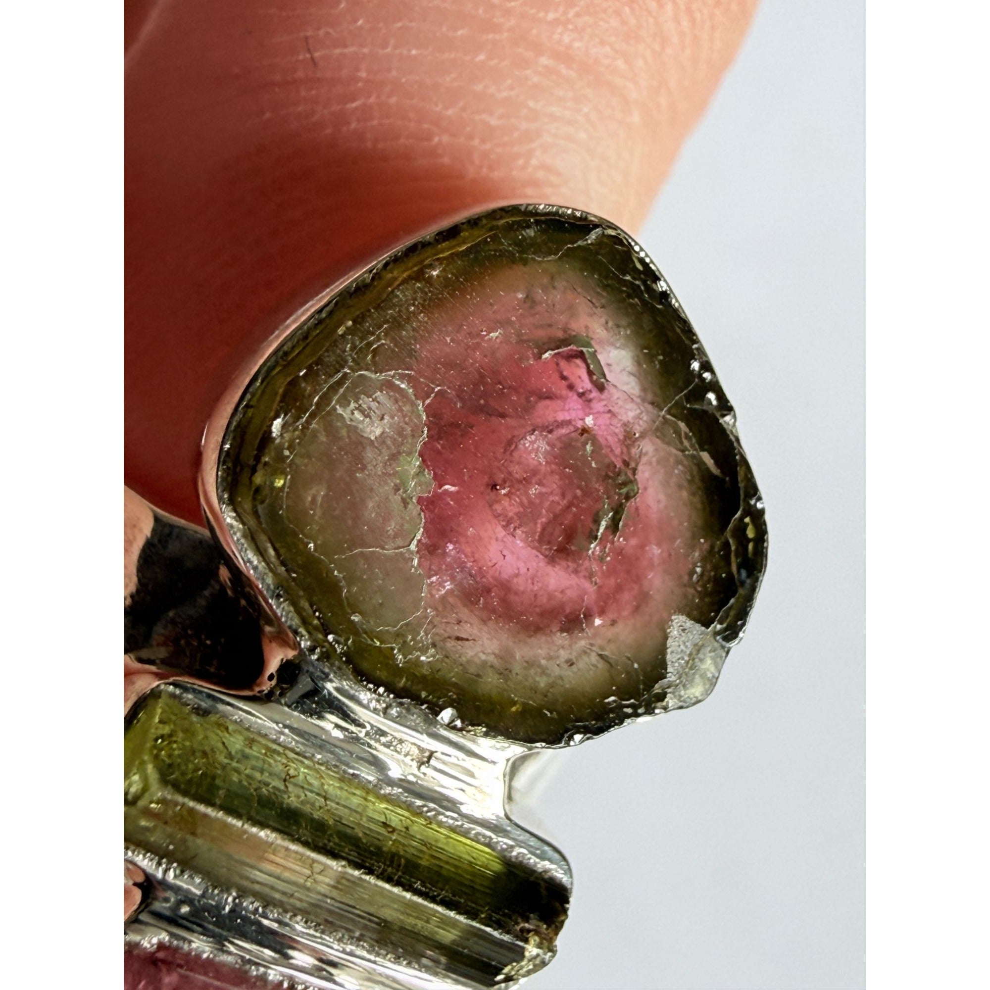 Artisan Made Sterling Silver Watermelon Tourmaline Ring Size 5.75 Weighs 5.9g