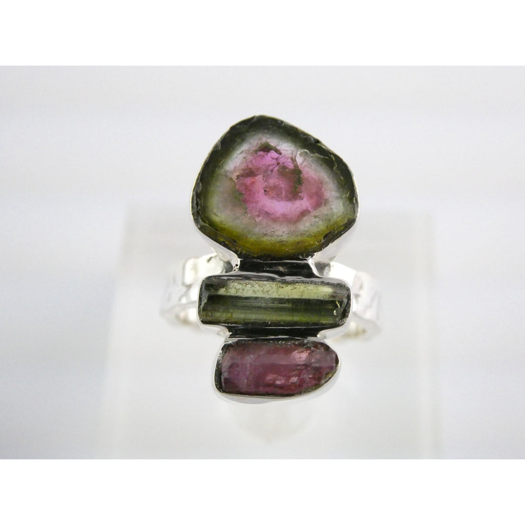 Artisan Made Sterling Silver Watermelon Tourmaline Ring Size 5.75 Weighs 5.9g