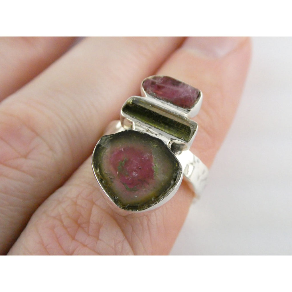 Artisan Made Sterling Silver Watermelon Tourmaline Ring Size 5.75 Weighs 5.9g