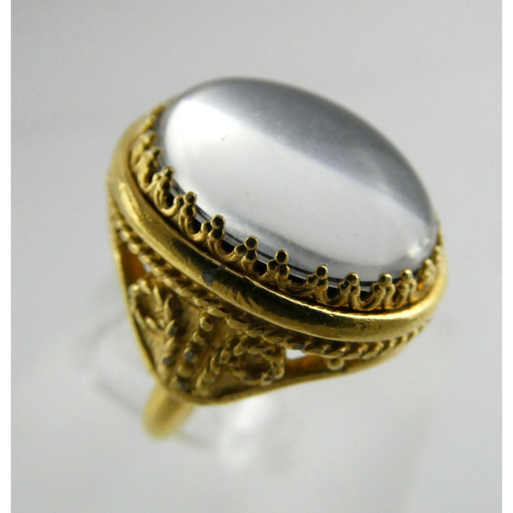 Goldtone Metal White Gray Reflective Rhinestone Ring Size 6 8.5g