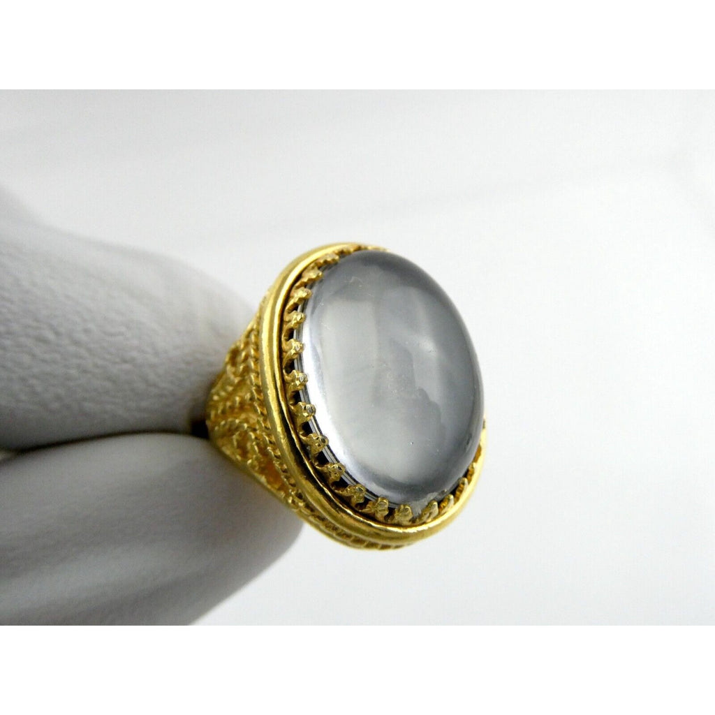 Goldtone Metal White Gray Reflective Rhinestone Ring Size 6 8.5g