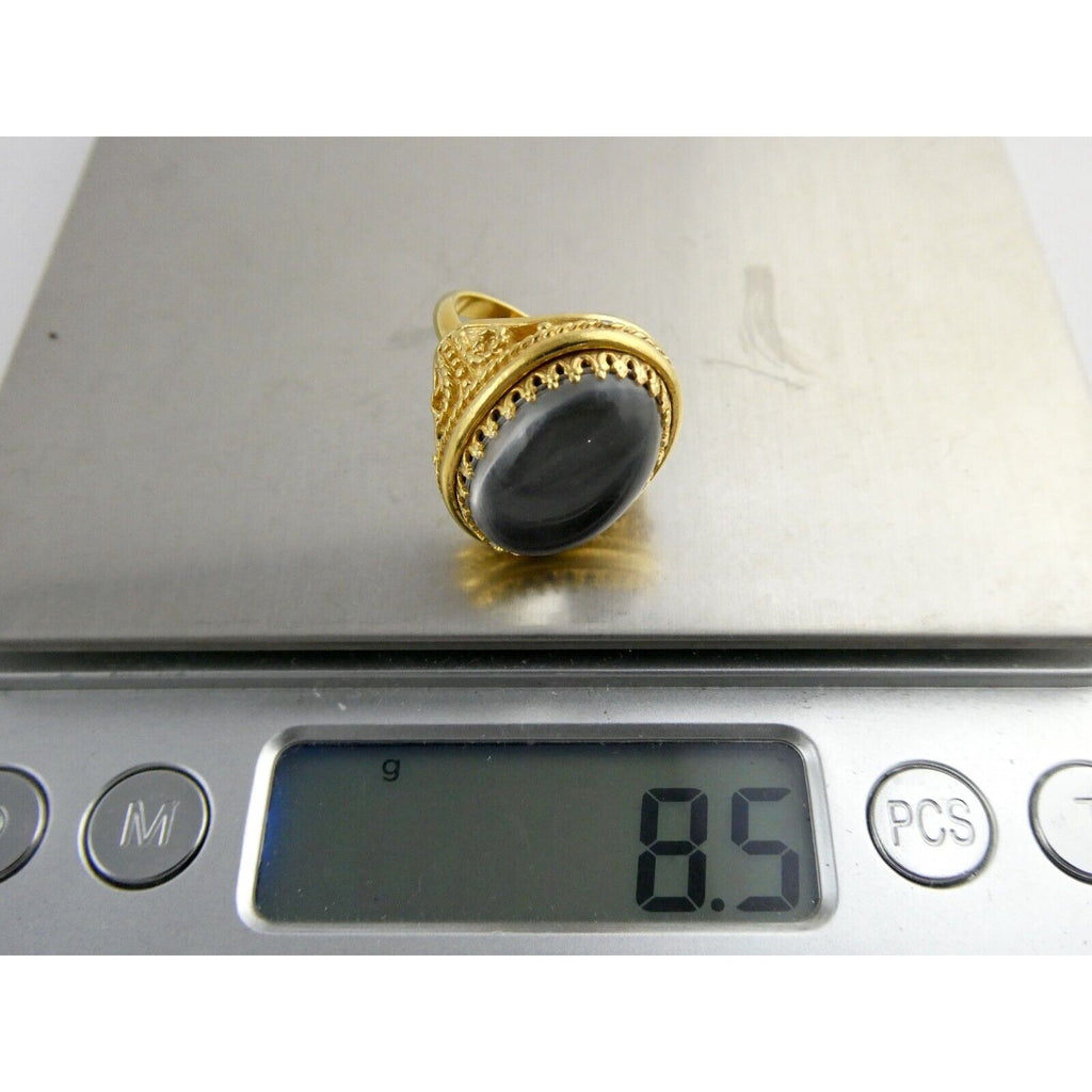 Goldtone Metal White Gray Reflective Rhinestone Ring Size 6 8.5g