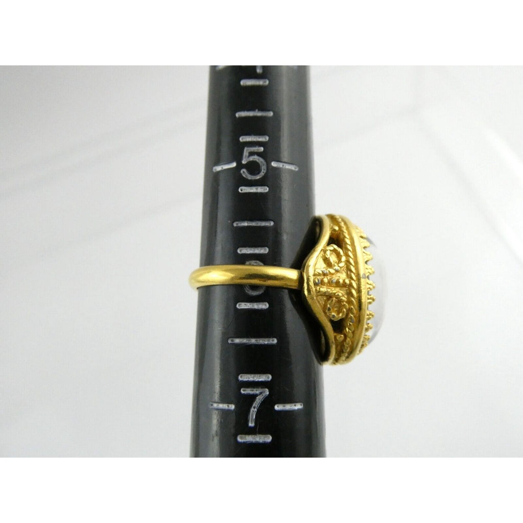 Goldtone Metal White Gray Reflective Rhinestone Ring Size 6 8.5g