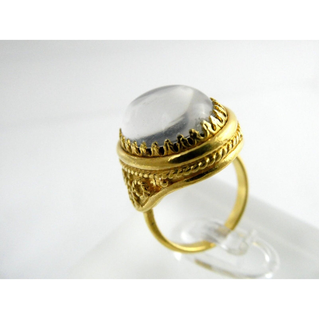 Goldtone Metal White Gray Reflective Rhinestone Ring Size 6 8.5g