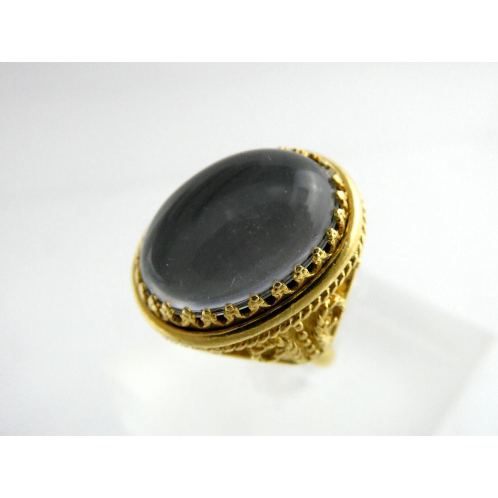 Goldtone Metal White Gray Reflective Rhinestone Ring Size 6 8.5g
