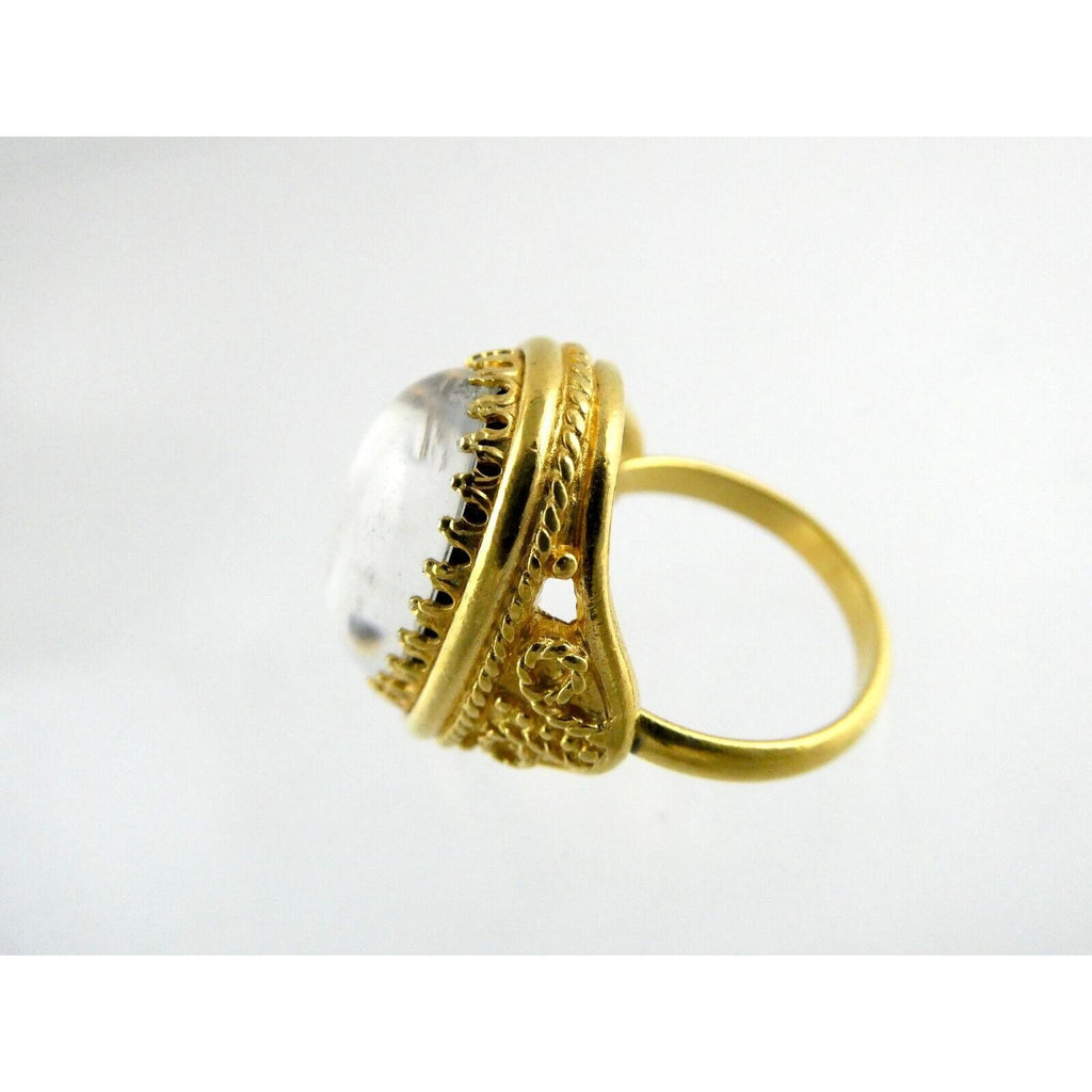 Goldtone Metal White Gray Reflective Rhinestone Ring Size 6 8.5g