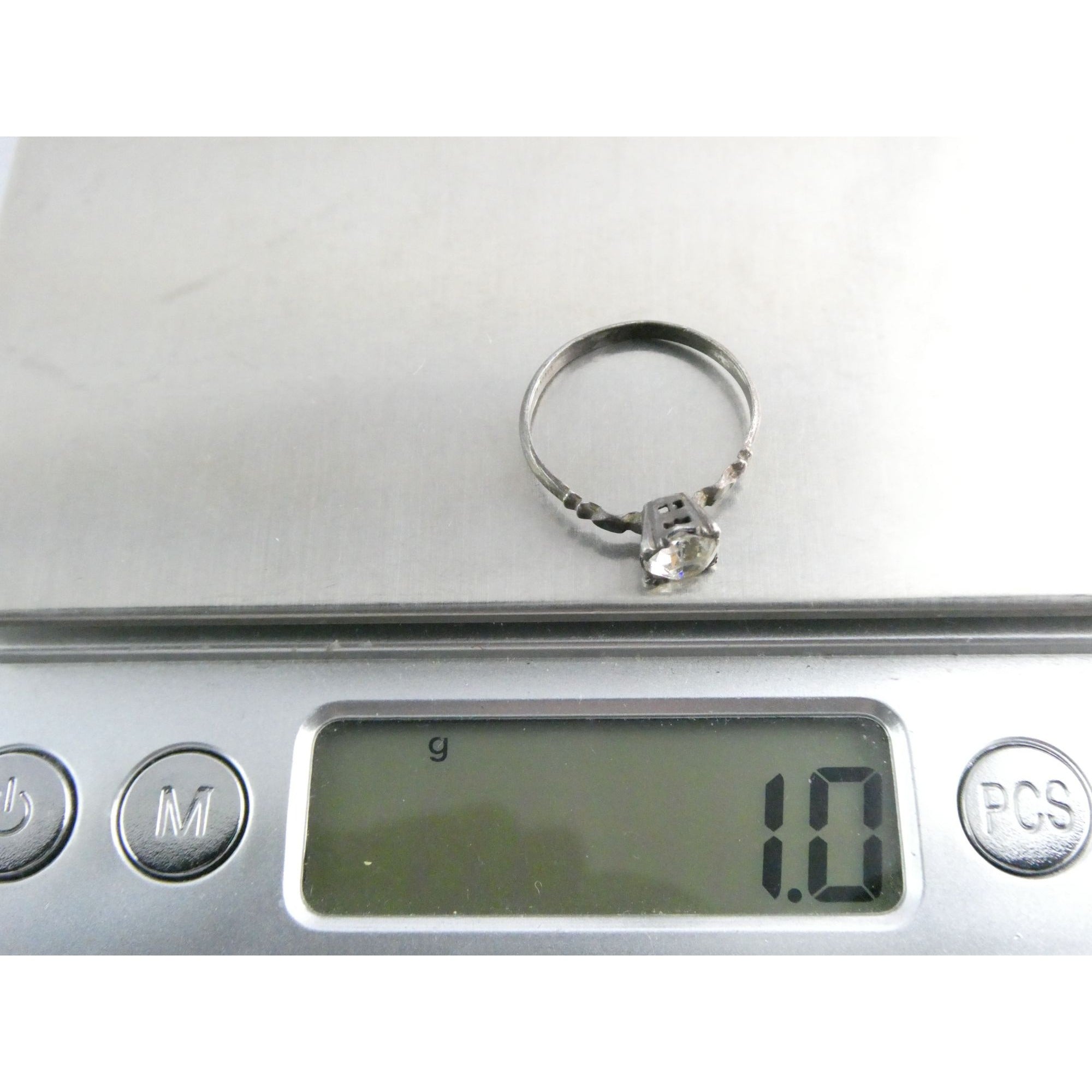 Vintage Sterling Silver Paste Glass Solitaire Gem Ring Size 4.75 1 Grams
