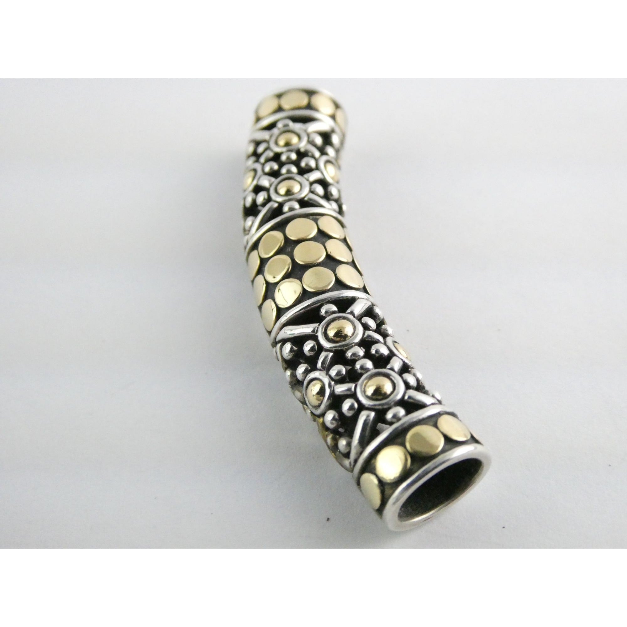 John Hardy 18K Gold Sterling Silver Dotted Accent Slide Pendant 14g 54mm Width