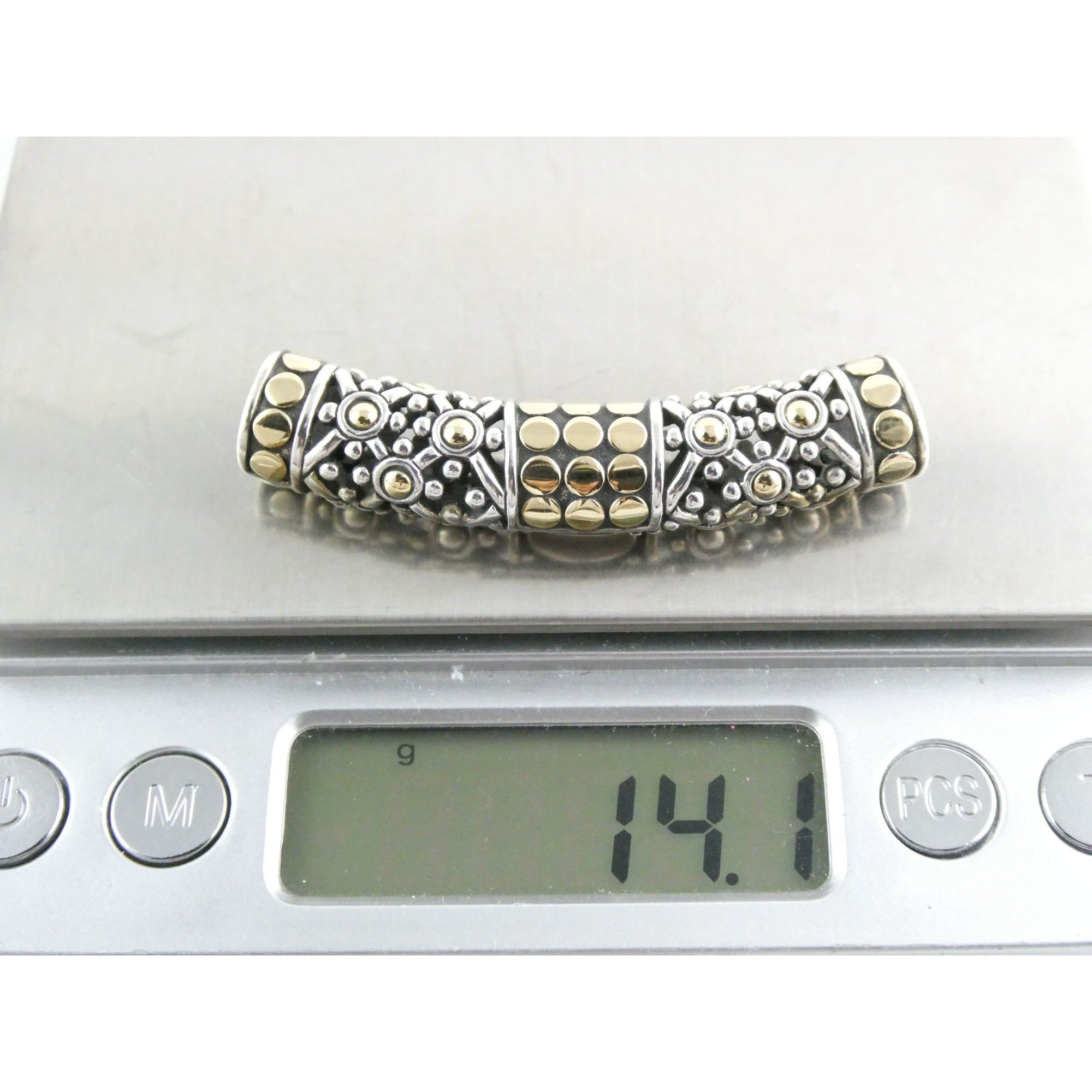 John Hardy 18K Gold Sterling Silver Dotted Accent Slide Pendant 14g 54mm Width