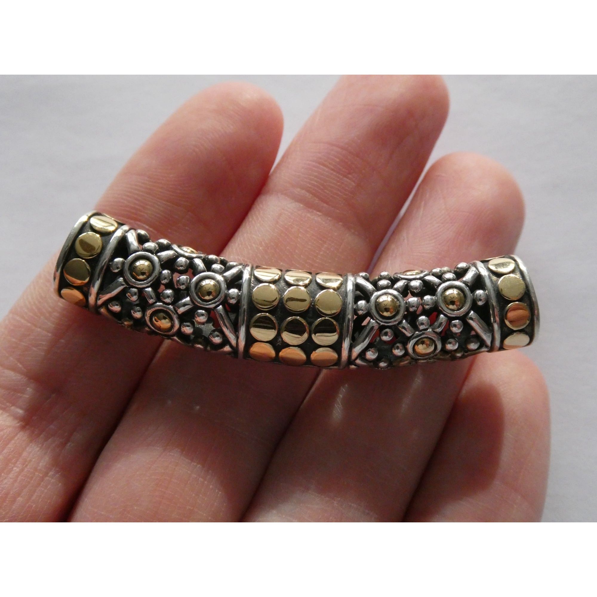 John Hardy 18K Gold Sterling Silver Dotted Accent Slide Pendant 14g 54mm Width