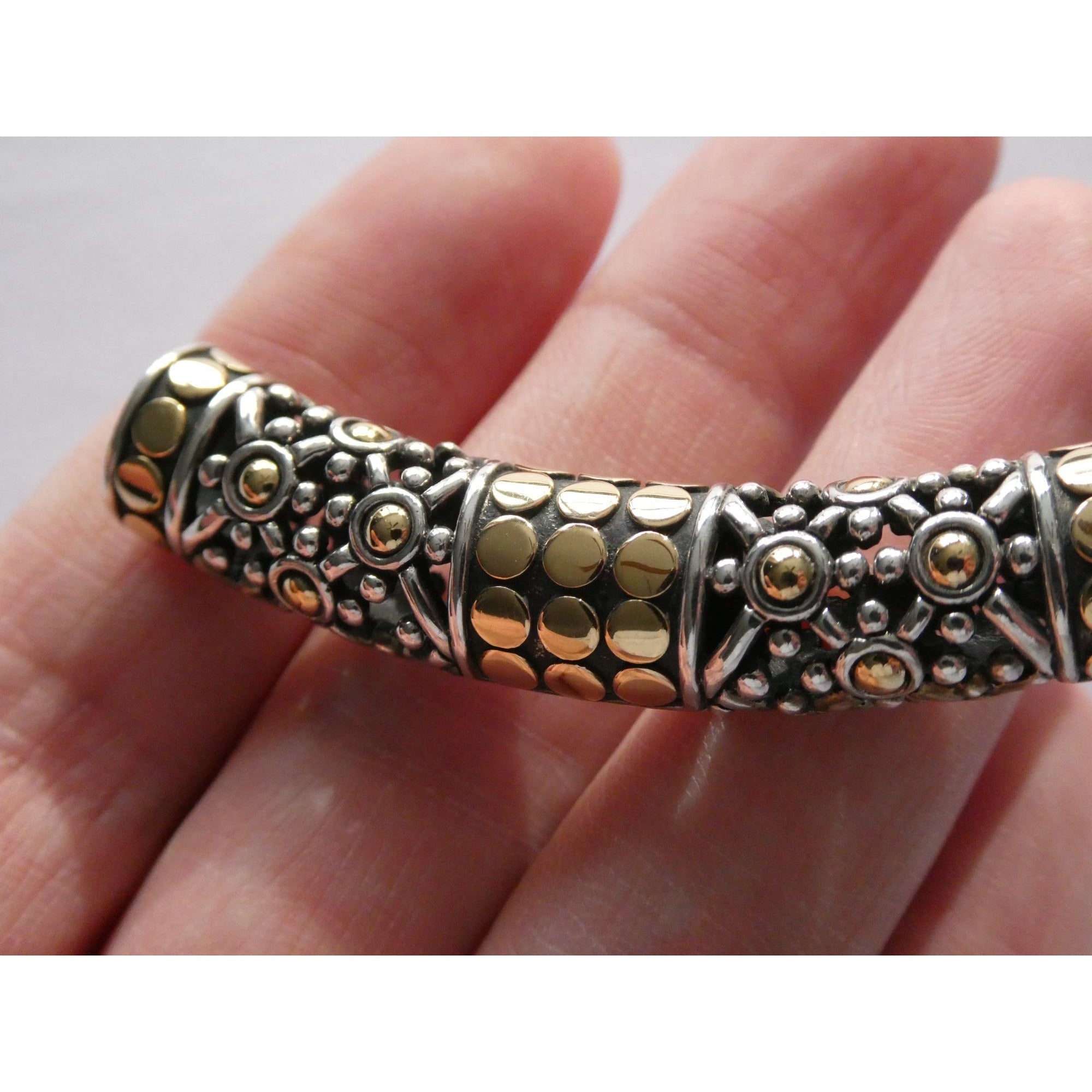 John Hardy 18K Gold Sterling Silver Dotted Accent Slide Pendant 14g 54mm Width