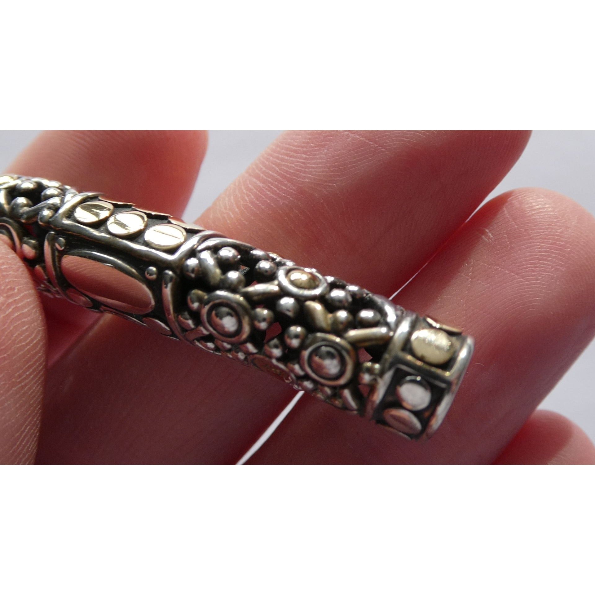John Hardy 18K Gold Sterling Silver Dotted Accent Slide Pendant 14g 54mm Width