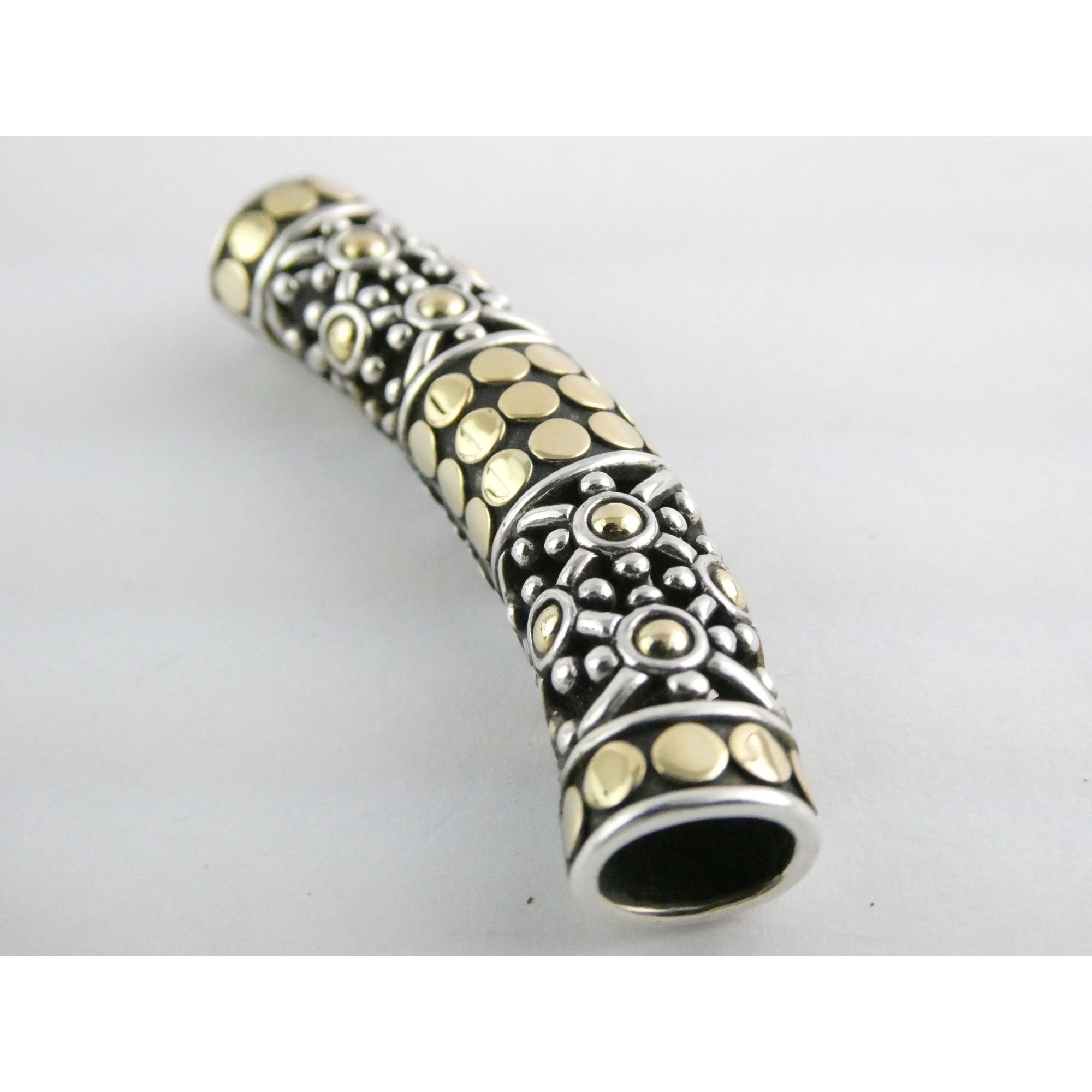 John Hardy 18K Gold Sterling Silver Dotted Accent Slide Pendant 14g 54mm Width