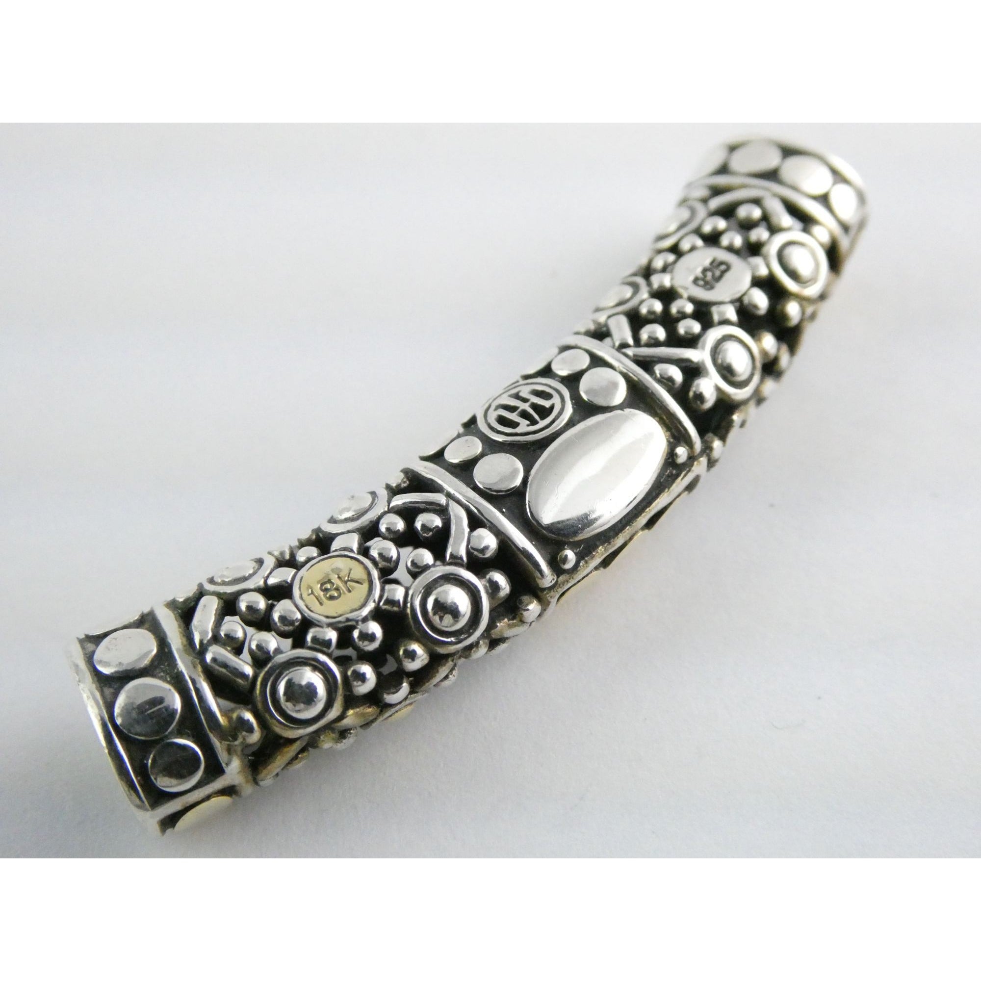 John Hardy 18K Gold Sterling Silver Dotted Accent Slide Pendant 14g 54mm Width