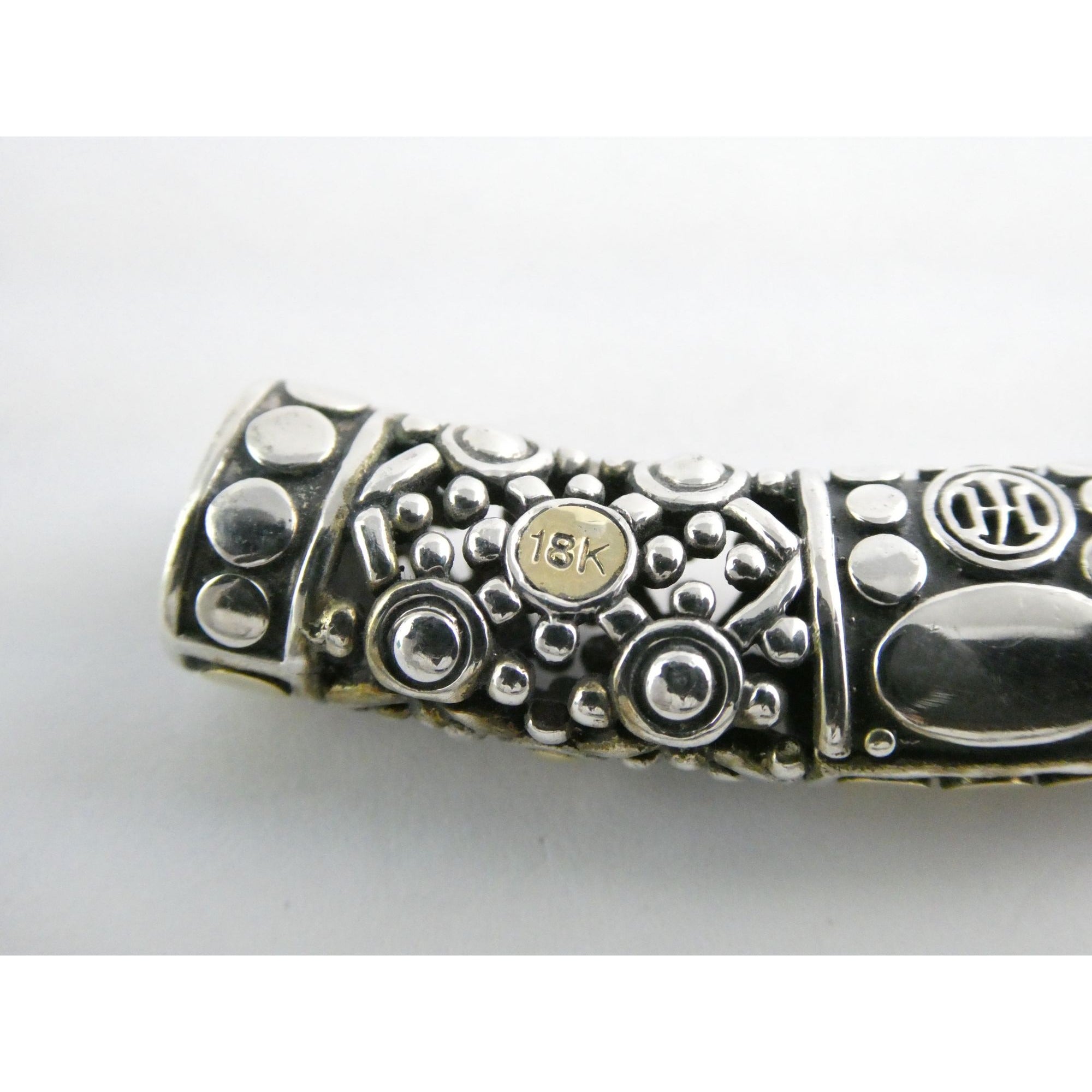 John Hardy 18K Gold Sterling Silver Dotted Accent Slide Pendant 14g 54mm Width