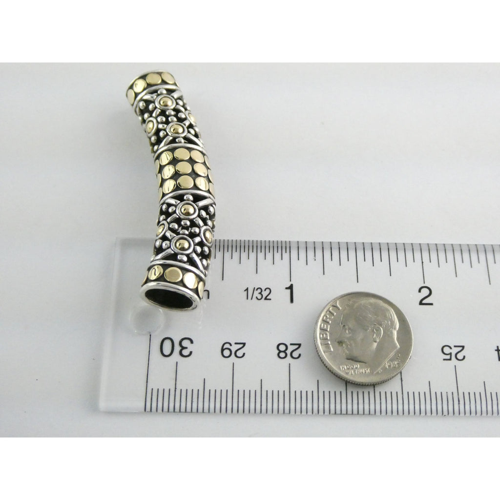 John Hardy 18K Gold Sterling Silver Dotted Accent Slide Pendant 14g 54mm Width