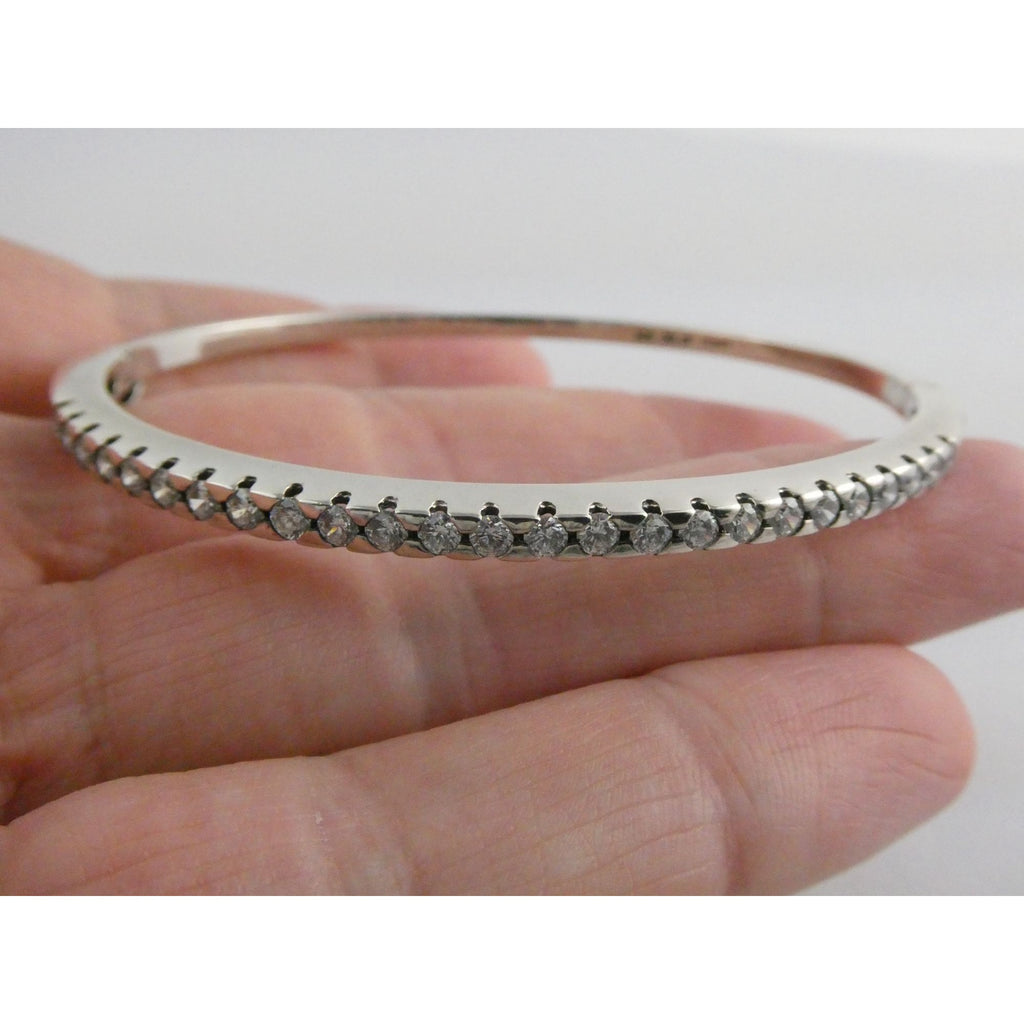 Sterling Silver Channel Set DQCZ Crystal Bangle Bracelet 925 14.5g 7.25 Inches