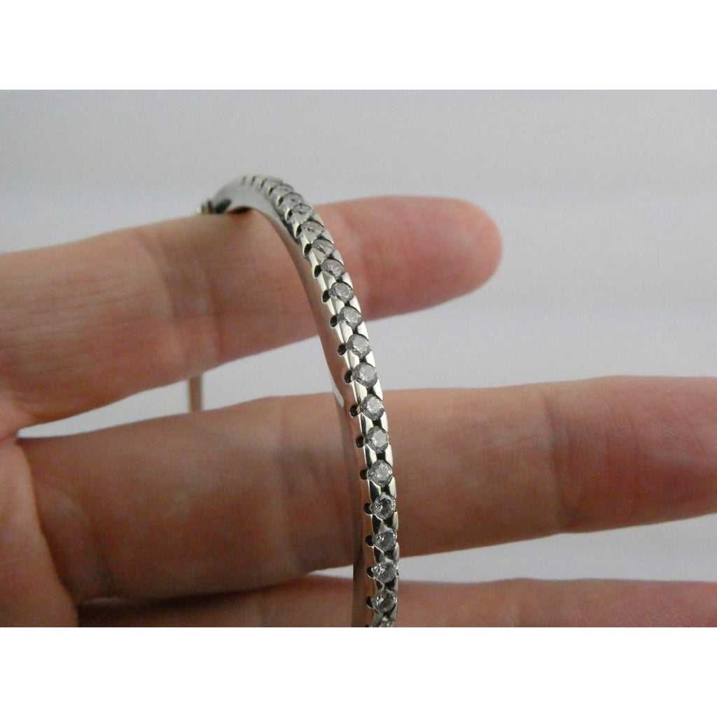Sterling Silver Channel Set DQCZ Crystal Bangle Bracelet 925 14.5g 7.25 Inches