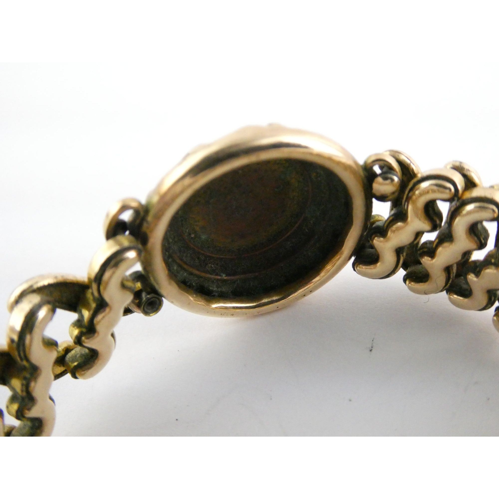 Antique Gold Filled Metal Expansion Bracelet Blank Monogram Focal Center 26.5g