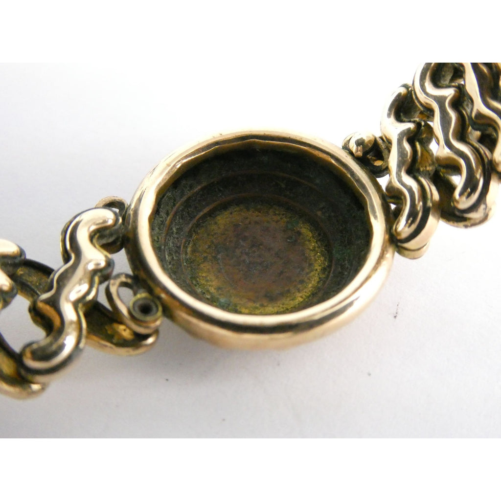 Antique Gold Filled Metal Expansion Bracelet Blank Monogram Focal Center 26.5g