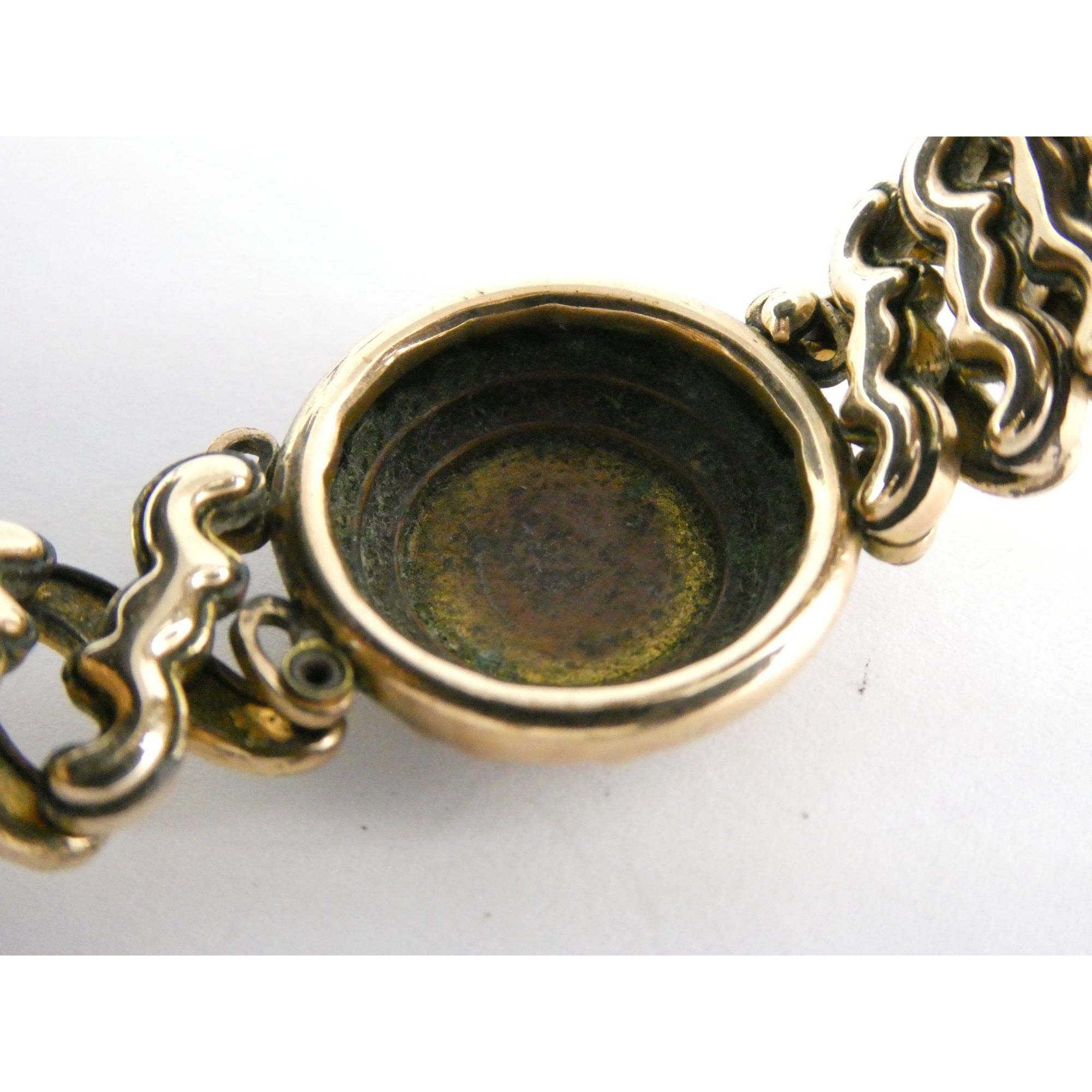 Antique Gold Filled Metal Expansion Bracelet Blank Monogram Focal Center 26.5g