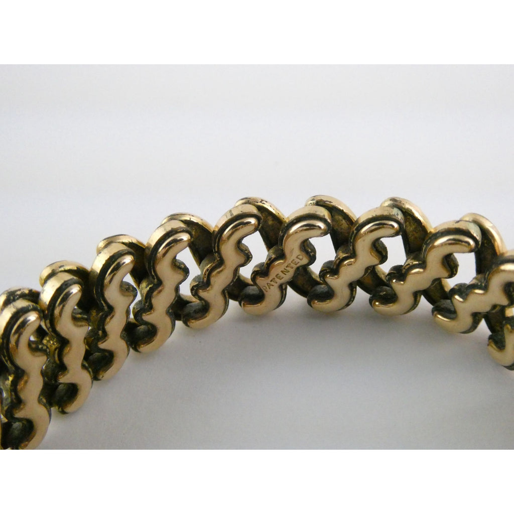 Antique Gold Filled Metal Expansion Bracelet Blank Monogram Focal Center 26.5g