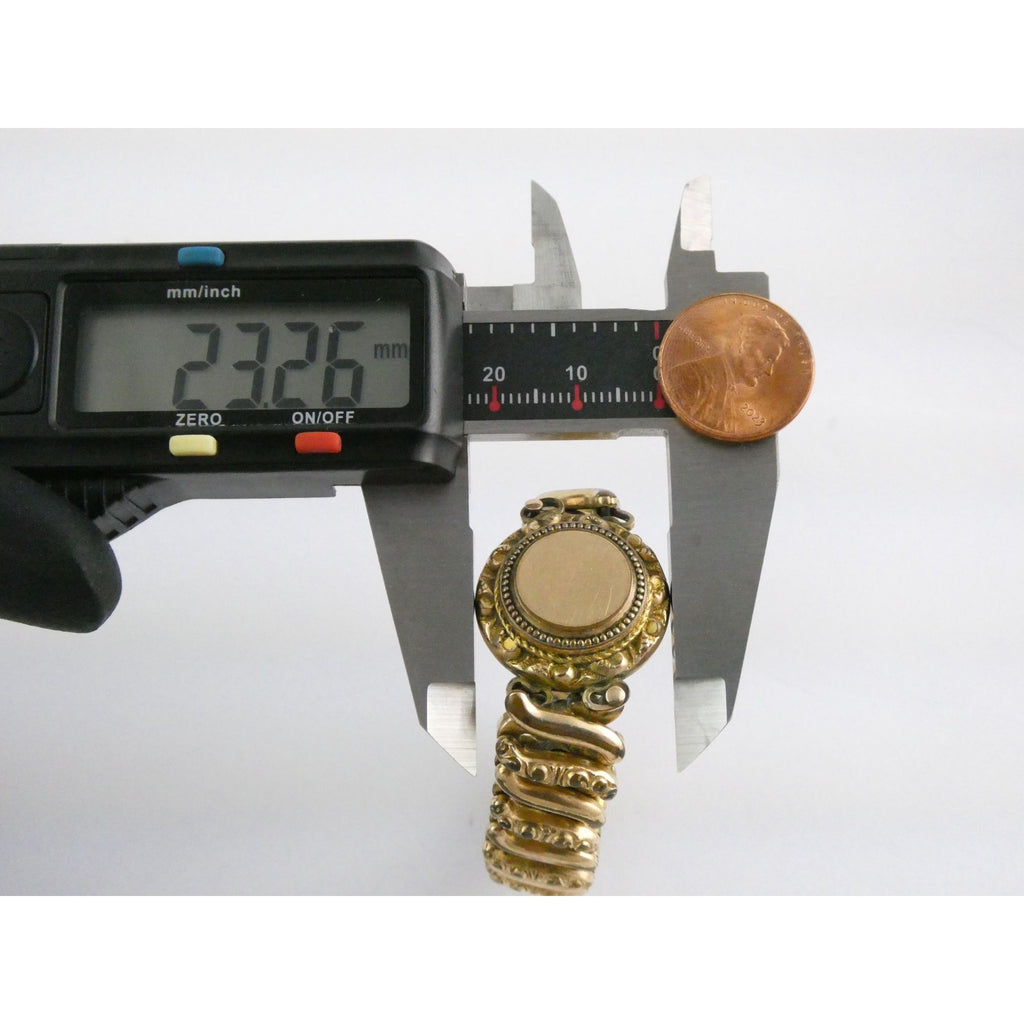 Antique Gold Filled Metal Expansion Bracelet Blank Monogram Focal Center 26.5g