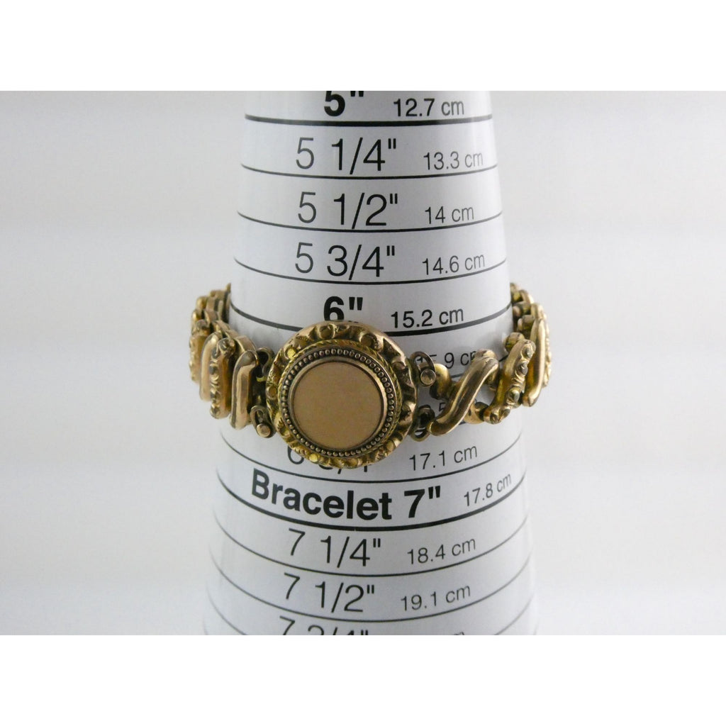 Antique Gold Filled Metal Expansion Bracelet Blank Monogram Focal Center 26.5g