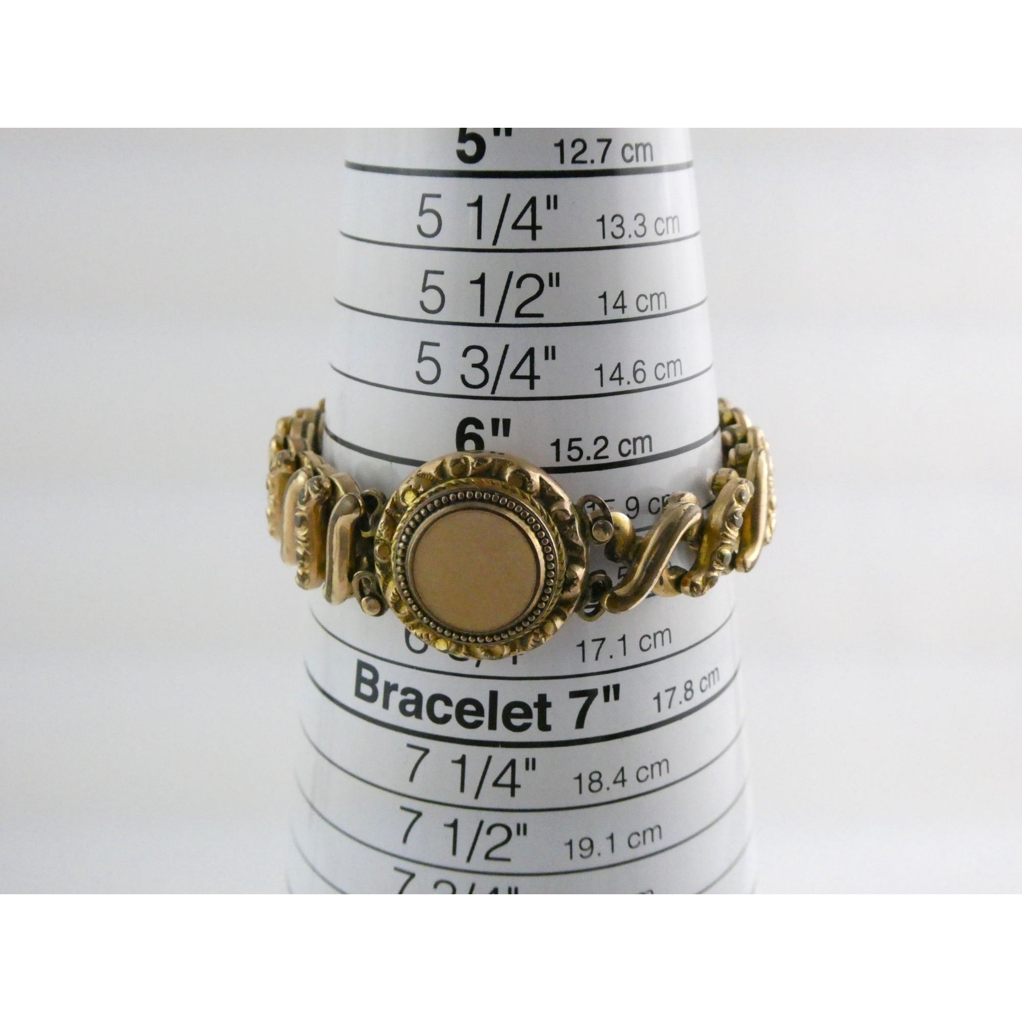 Antique Gold Filled Metal Expansion Bracelet Blank Monogram Focal Center 26.5g