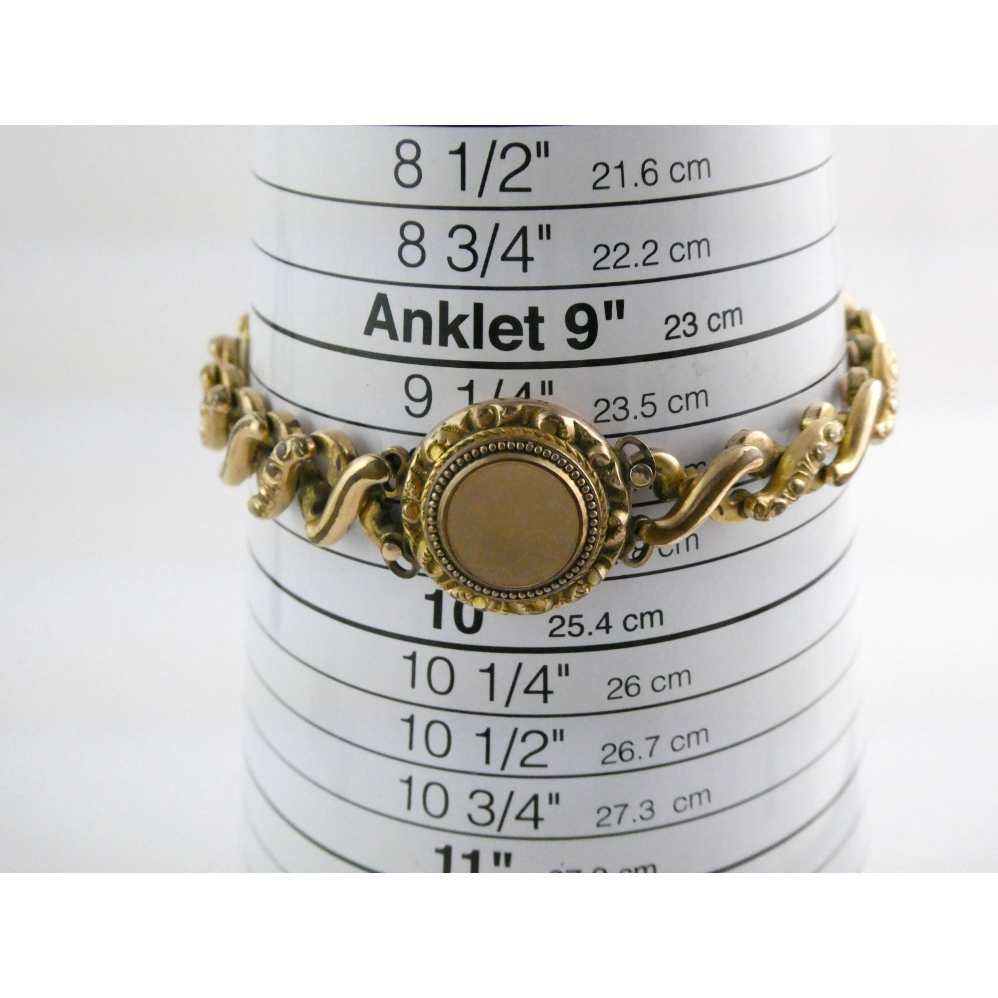 Antique Gold Filled Metal Expansion Bracelet Blank Monogram Focal Center 26.5g