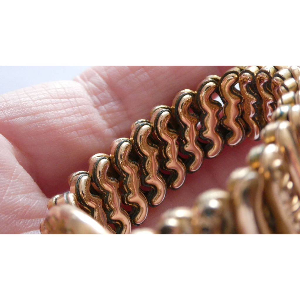 Antique Gold Filled Metal Expansion Bracelet Blank Monogram Focal Center 26.5g