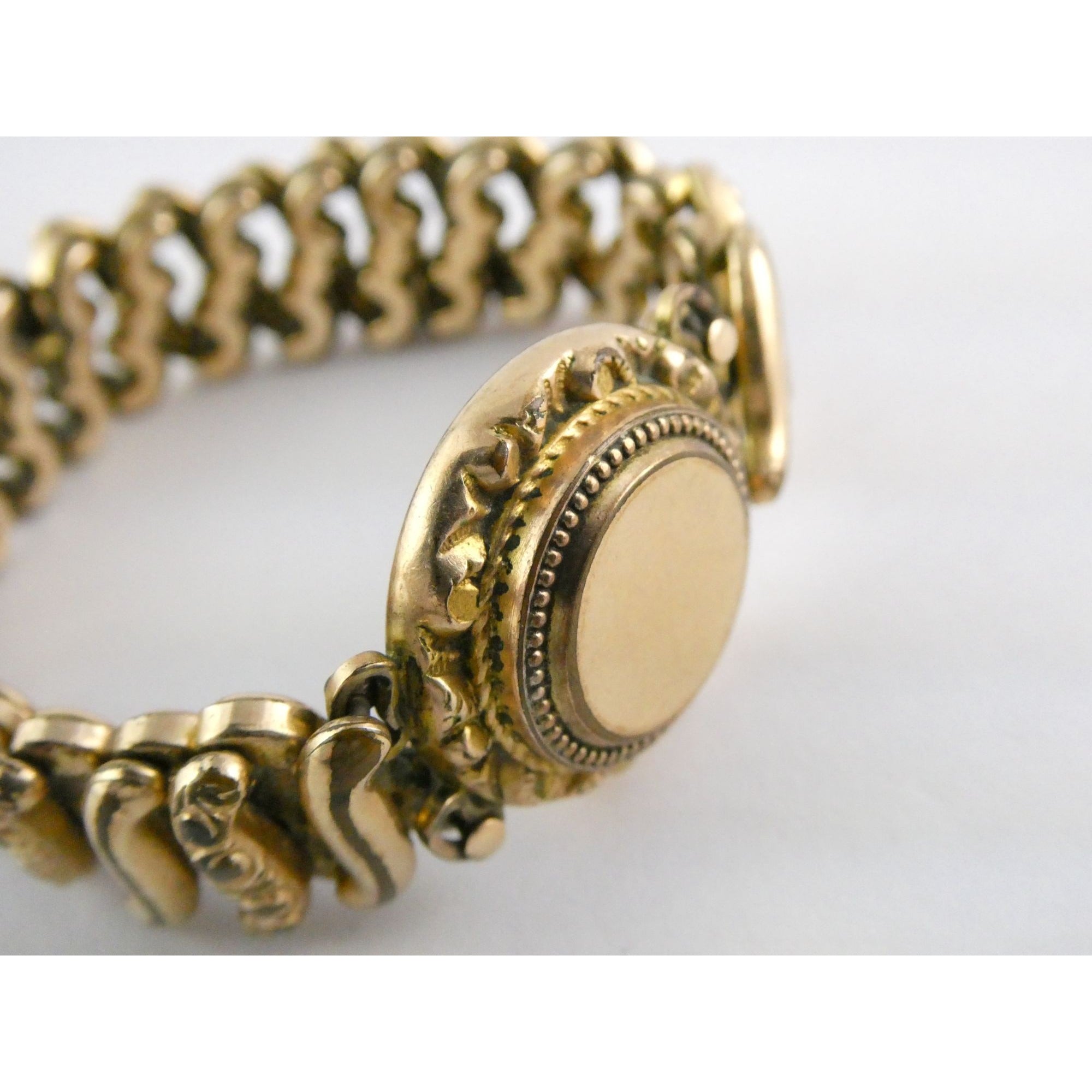 Antique Gold Filled Metal Expansion Bracelet Blank Monogram Focal Center 26.5g