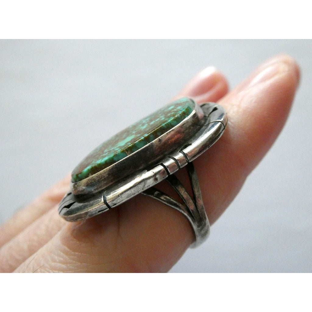 NA Navajo Genevieve Apachito Sterling Silver Turquoise Ring Size 6.5 17 Grams