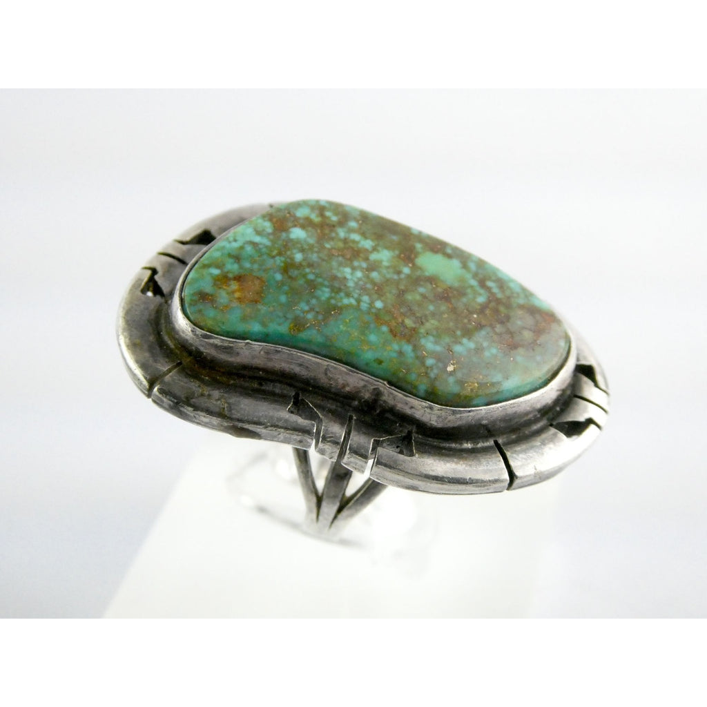 NA Navajo Genevieve Apachito Sterling Silver Turquoise Ring Size 6.5 17 Grams
