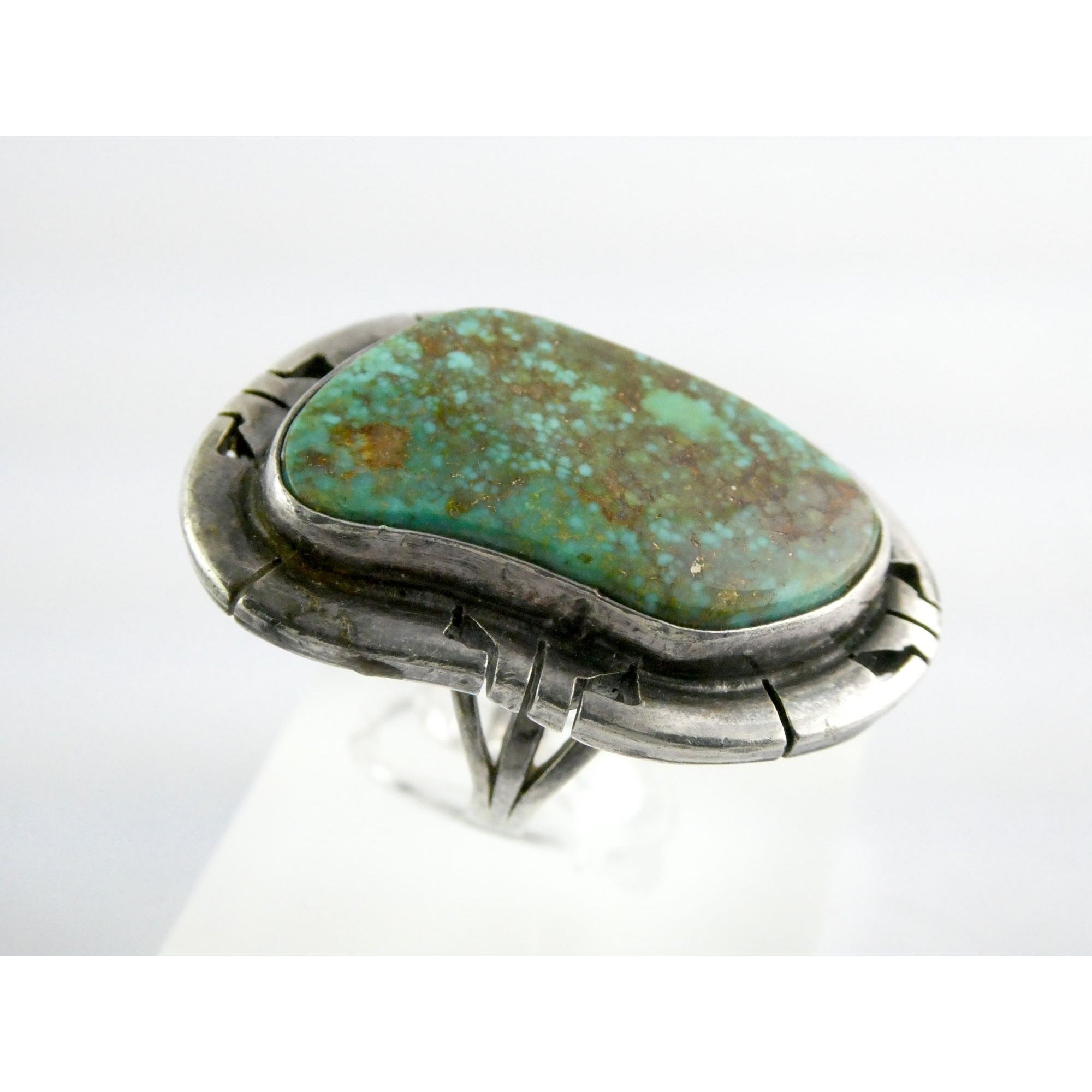NA Navajo Genevieve Apachito Sterling Silver Turquoise Ring Size 6.5 17 Grams