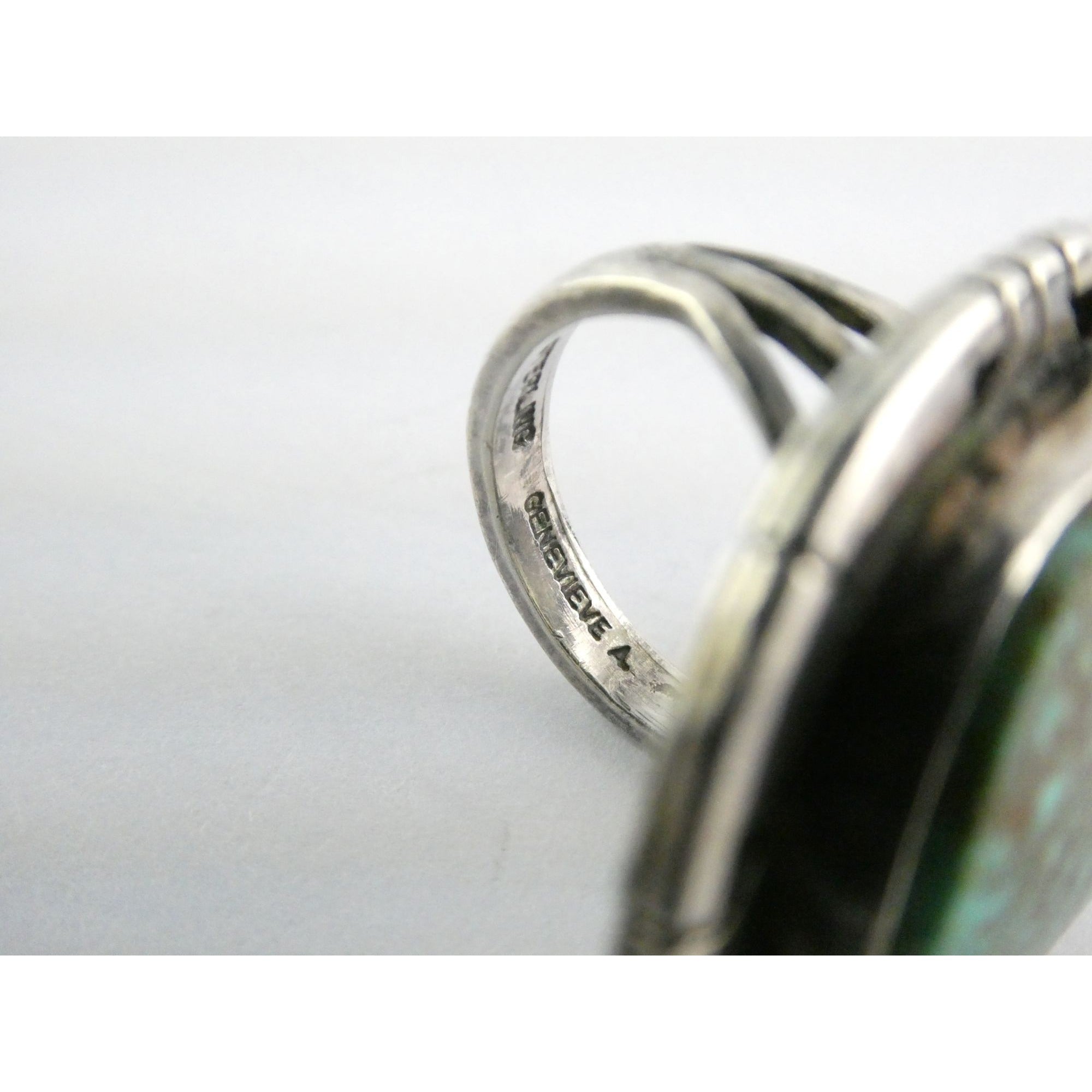 NA Navajo Genevieve Apachito Sterling Silver Turquoise Ring Size 6.5 17 Grams
