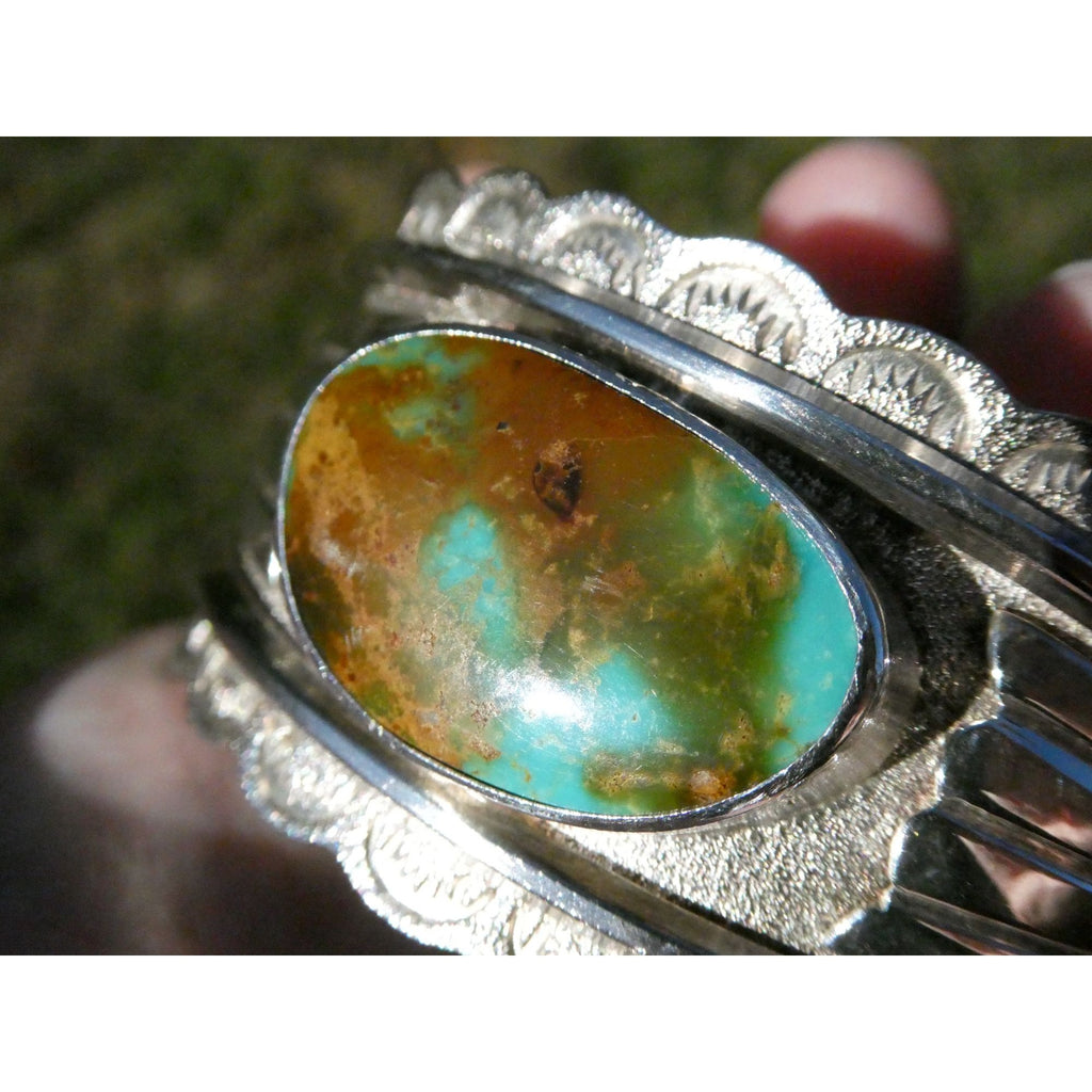 Southwestern Blu Signed Sterling Silver Turquoise Cuff Bracelet 65.5g 6.75 Inch