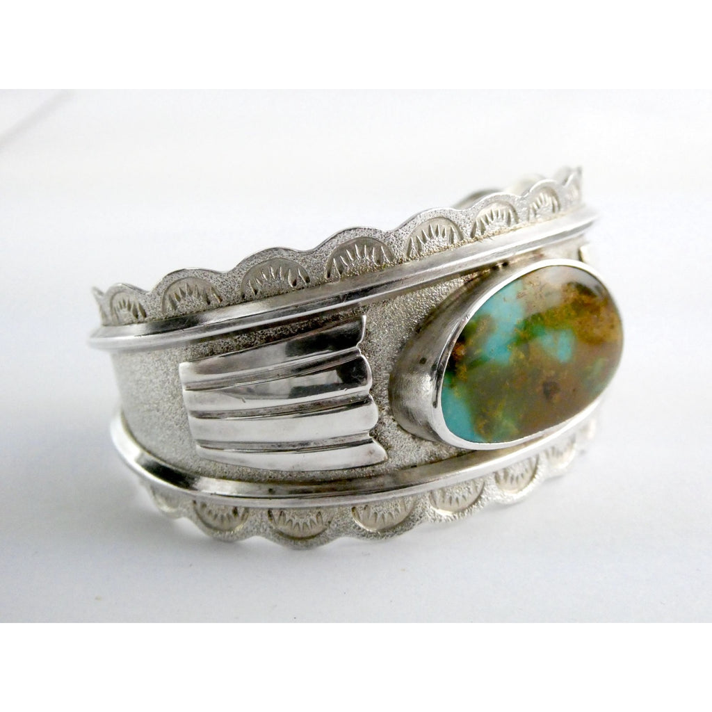 Southwestern Blu Signed Sterling Silver Turquoise Cuff Bracelet 65.5g 6.75 Inch