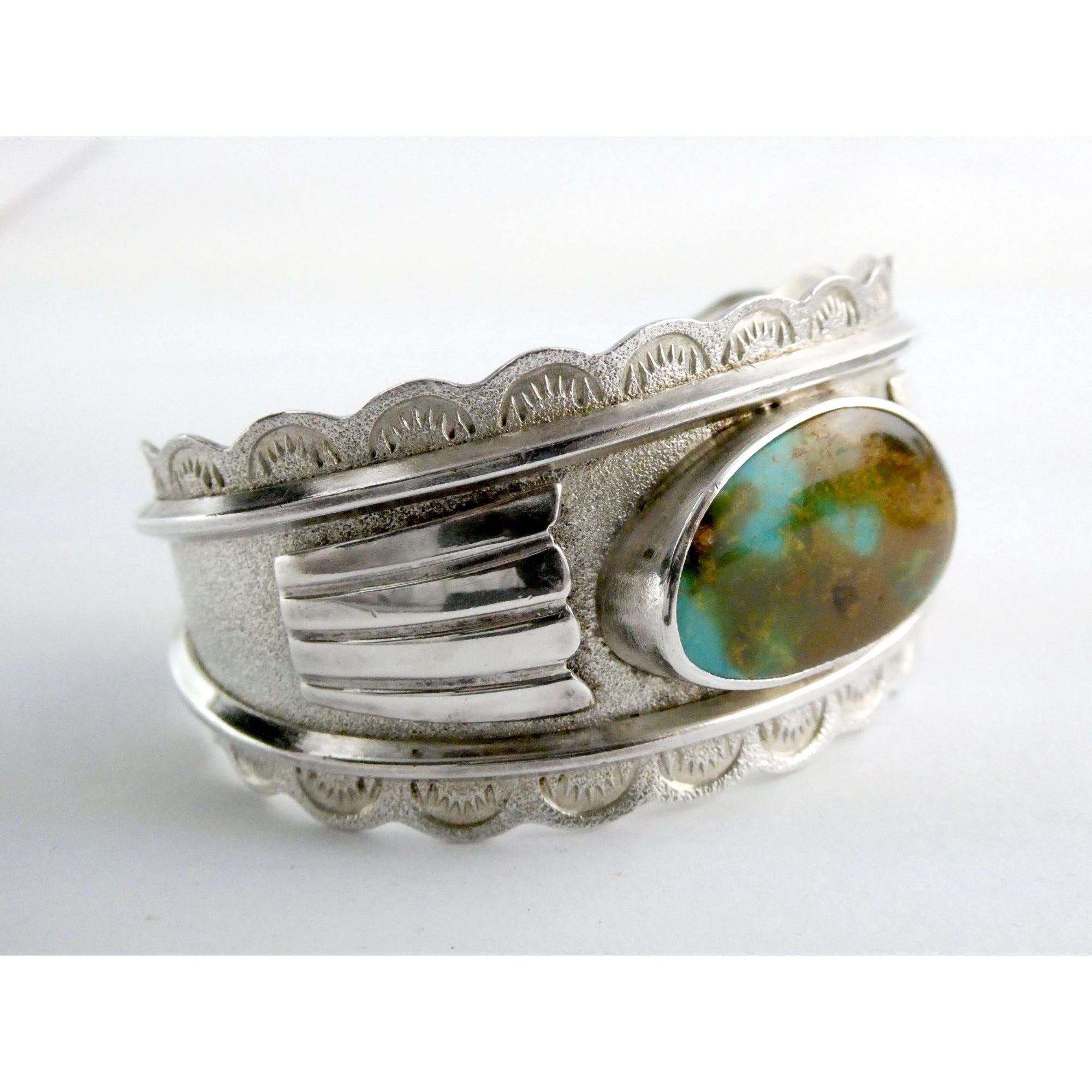 Southwestern Blu Signed Sterling Silver Turquoise Cuff Bracelet 65.5g 6.75 Inch