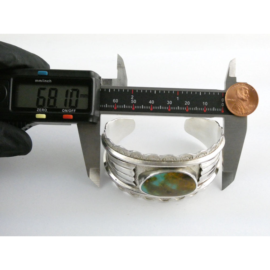 Southwestern Blu Signed Sterling Silver Turquoise Cuff Bracelet 65.5g 6.75 Inch