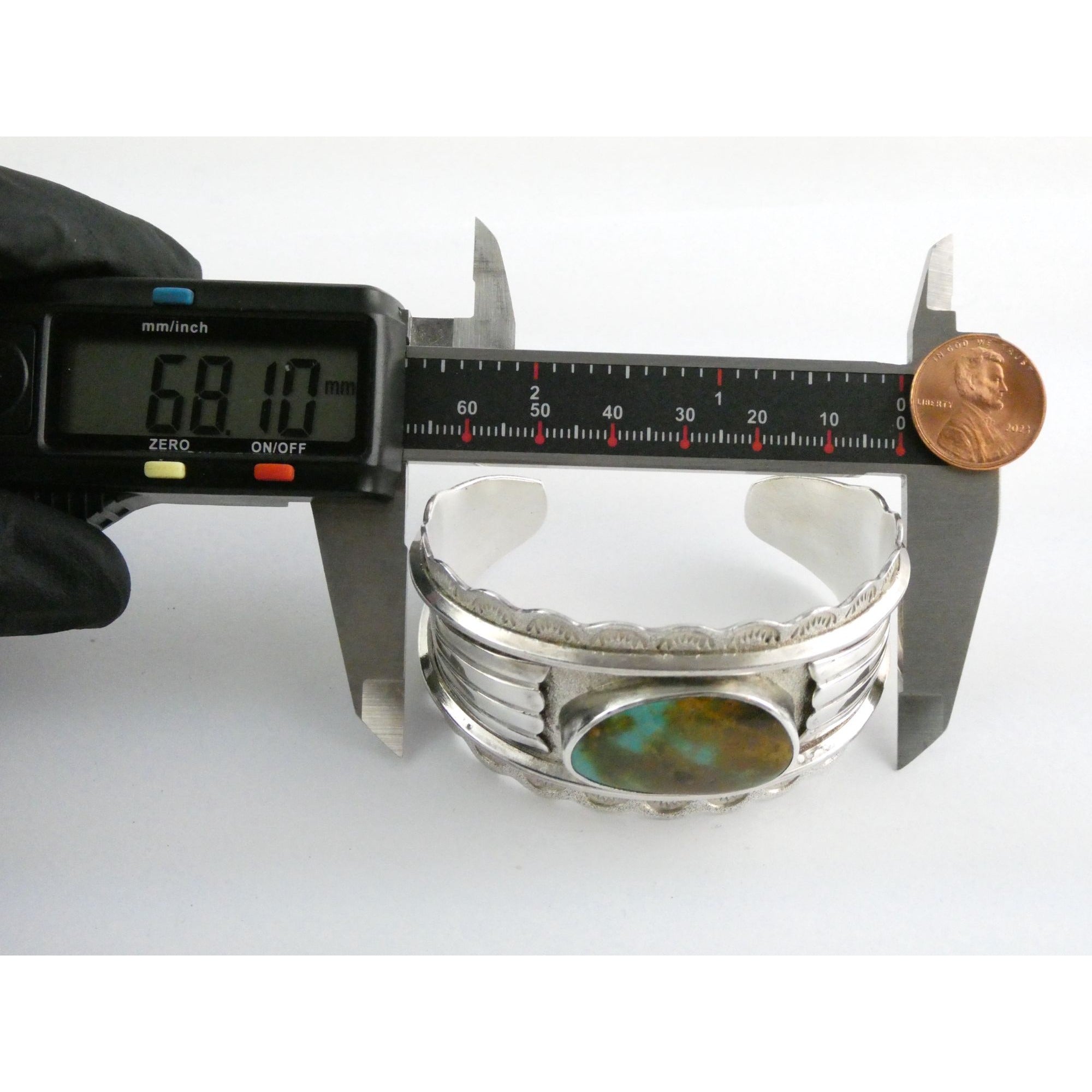 Southwestern Blu Signed Sterling Silver Turquoise Cuff Bracelet 65.5g 6.75 Inch