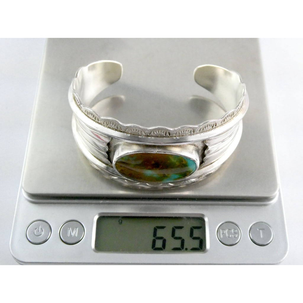 Southwestern Blu Signed Sterling Silver Turquoise Cuff Bracelet 65.5g 6.75 Inch
