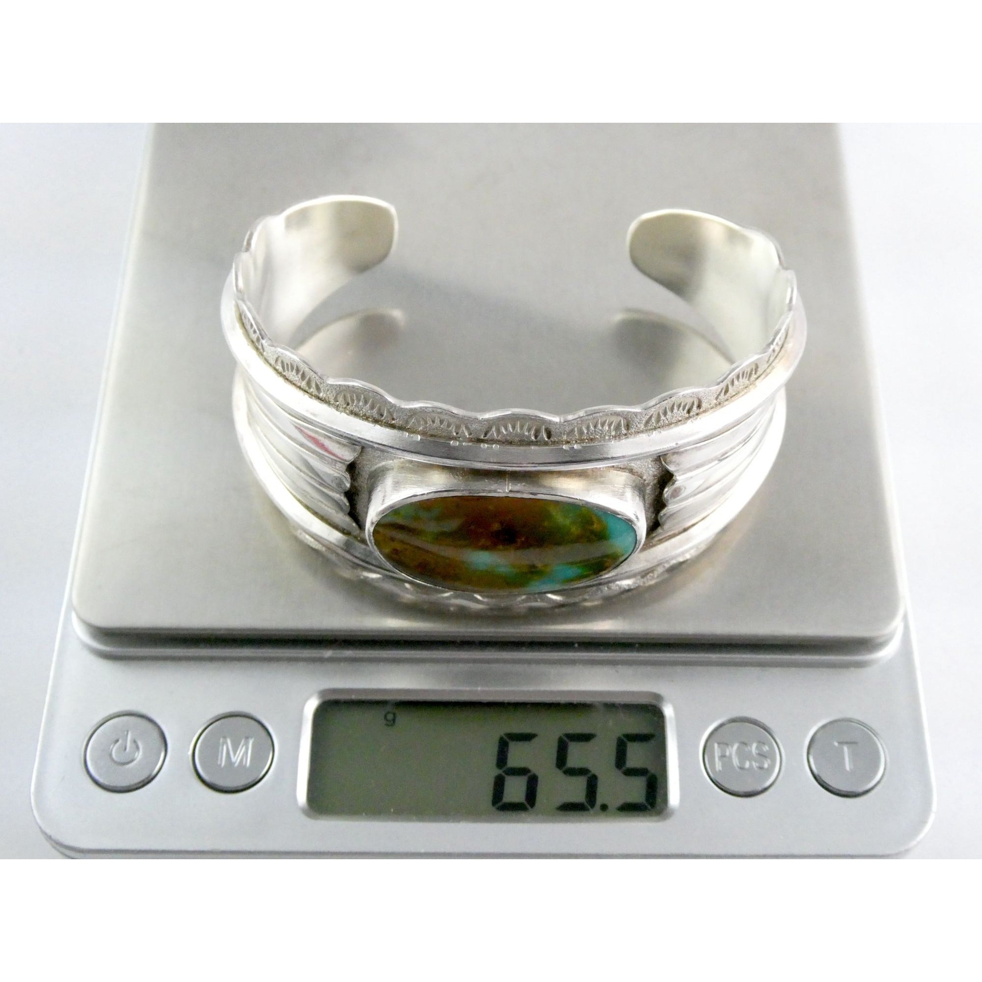 Southwestern Blu Signed Sterling Silver Turquoise Cuff Bracelet 65.5g 6.75 Inch