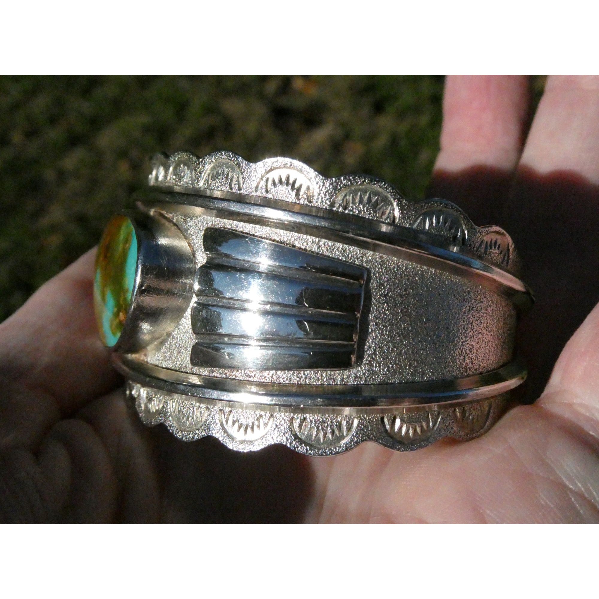 Southwestern Blu Signed Sterling Silver Turquoise Cuff Bracelet 65.5g 6.75 Inch